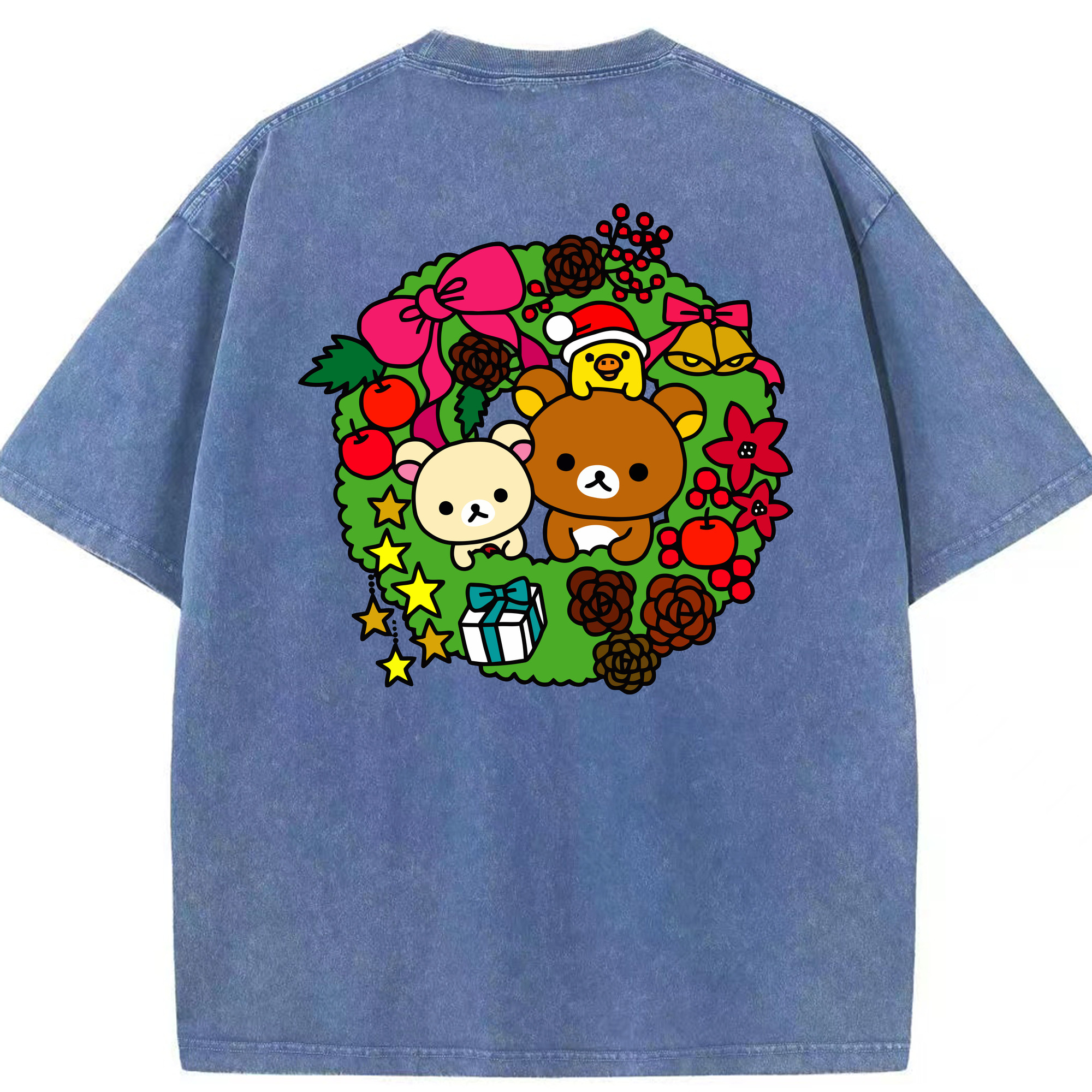 （画像用） リラックマ リラックマ キイロイトリ Rilakkuma Korilakkuma Kiiroitori 綿100% ヴィンテージ風 半袖Tシャツ（背面プリント）