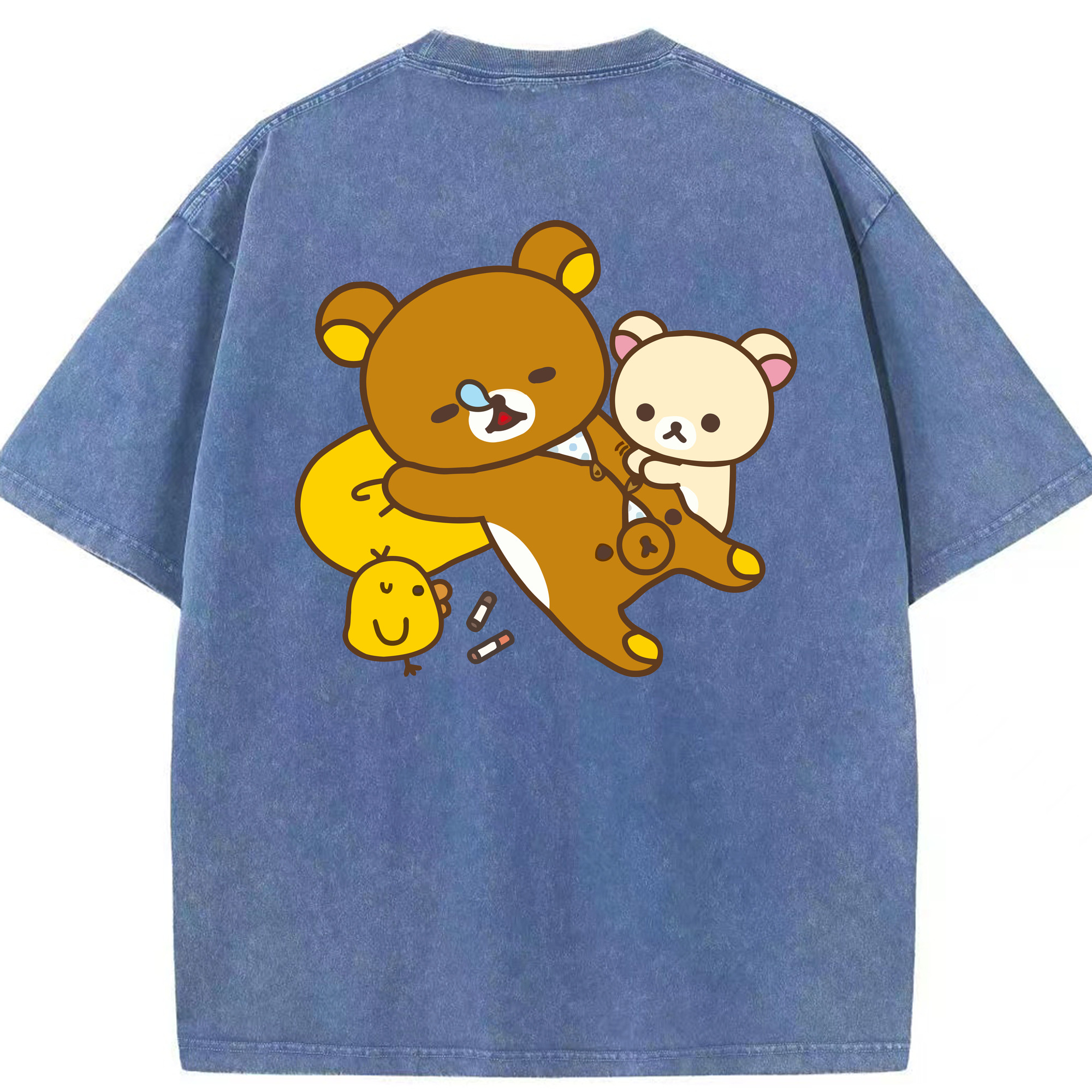 （画像用） リラックマ リラックマ キイロイトリ Rilakkuma Korilakkuma Kiiroitori 綿100% ヴィンテージ風 半袖Tシャツ（背面プリント）