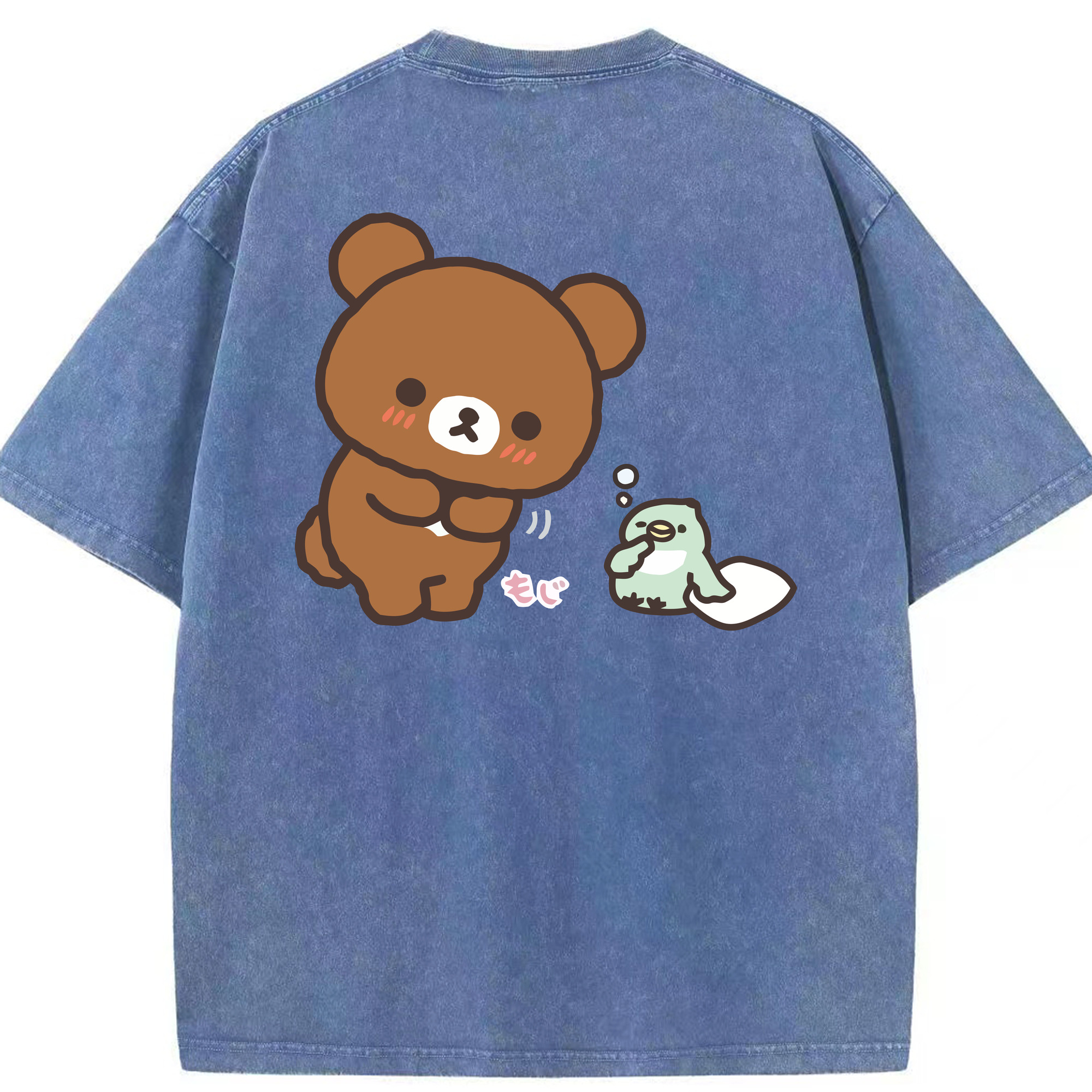 （画像用） リラックマ リラックマ キイロイトリ Rilakkuma Korilakkuma Kiiroitori 綿100% ヴィンテージ風 半袖Tシャツ（背面プリント）