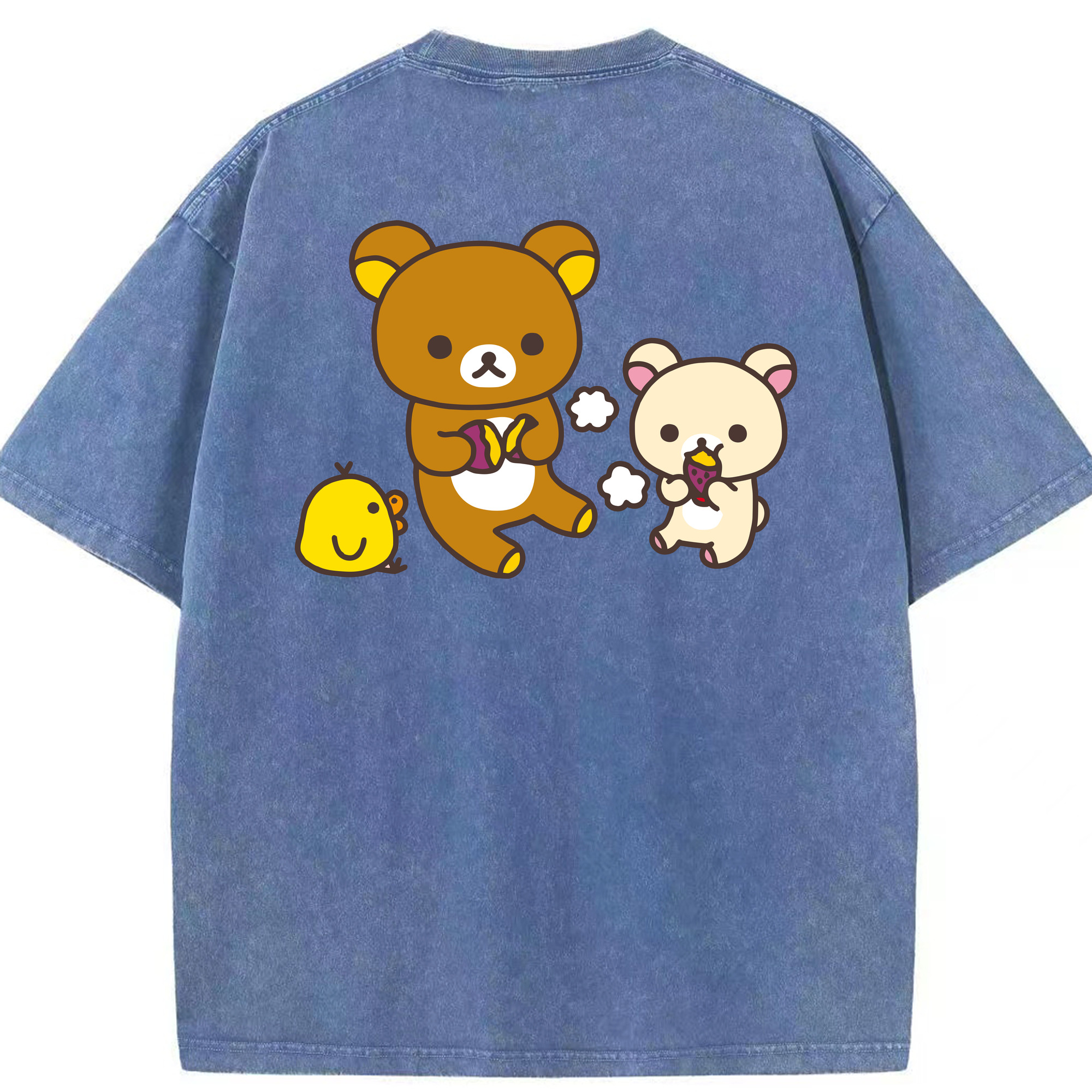 （画像用） リラックマ リラックマ キイロイトリ Rilakkuma Korilakkuma Kiiroitori 綿100% ヴィンテージ風 半袖Tシャツ（背面プリント）