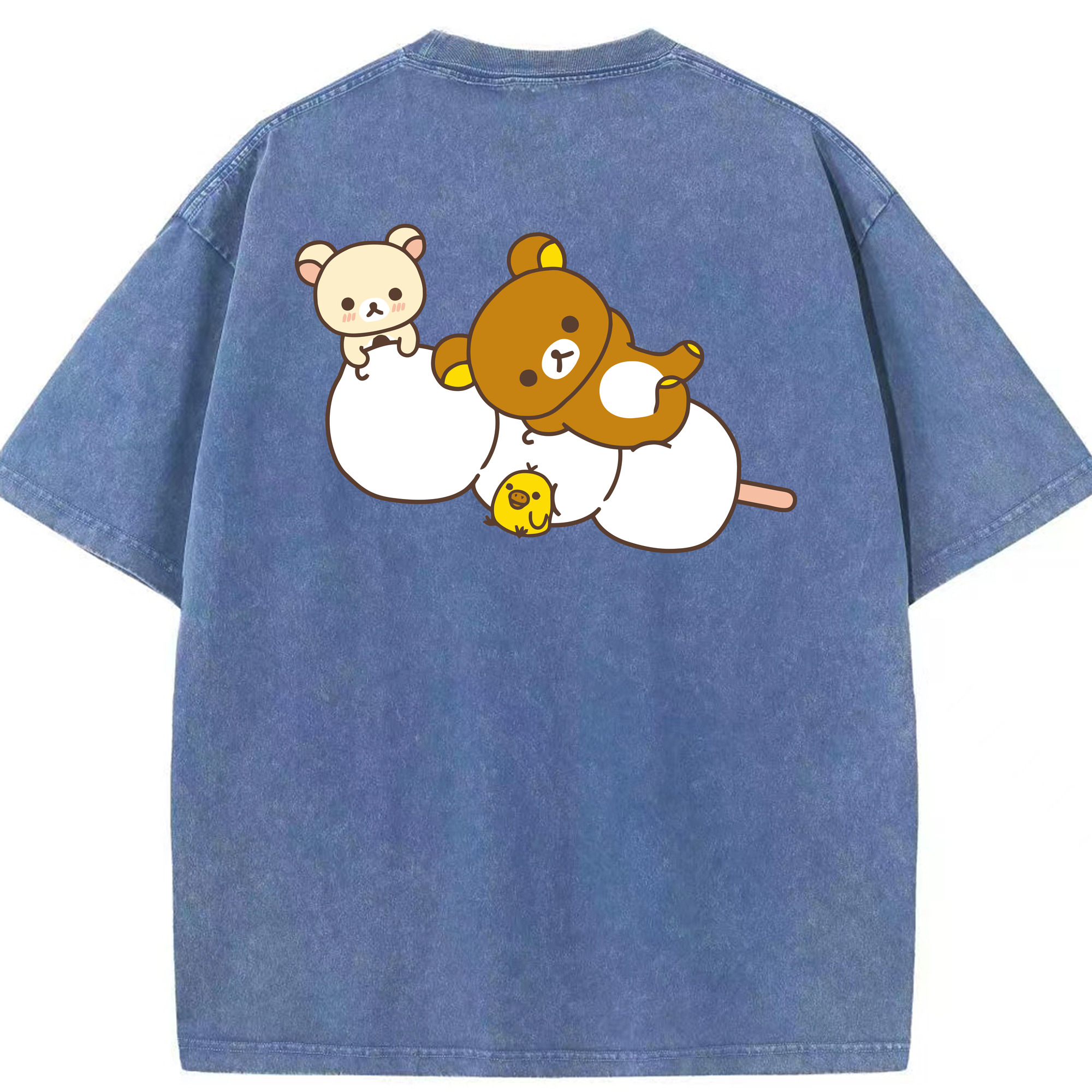 （画像用） リラックマ リラックマ キイロイトリ Rilakkuma Korilakkuma Kiiroitori 綿100% ヴィンテージ風 半袖Tシャツ（背面プリント）