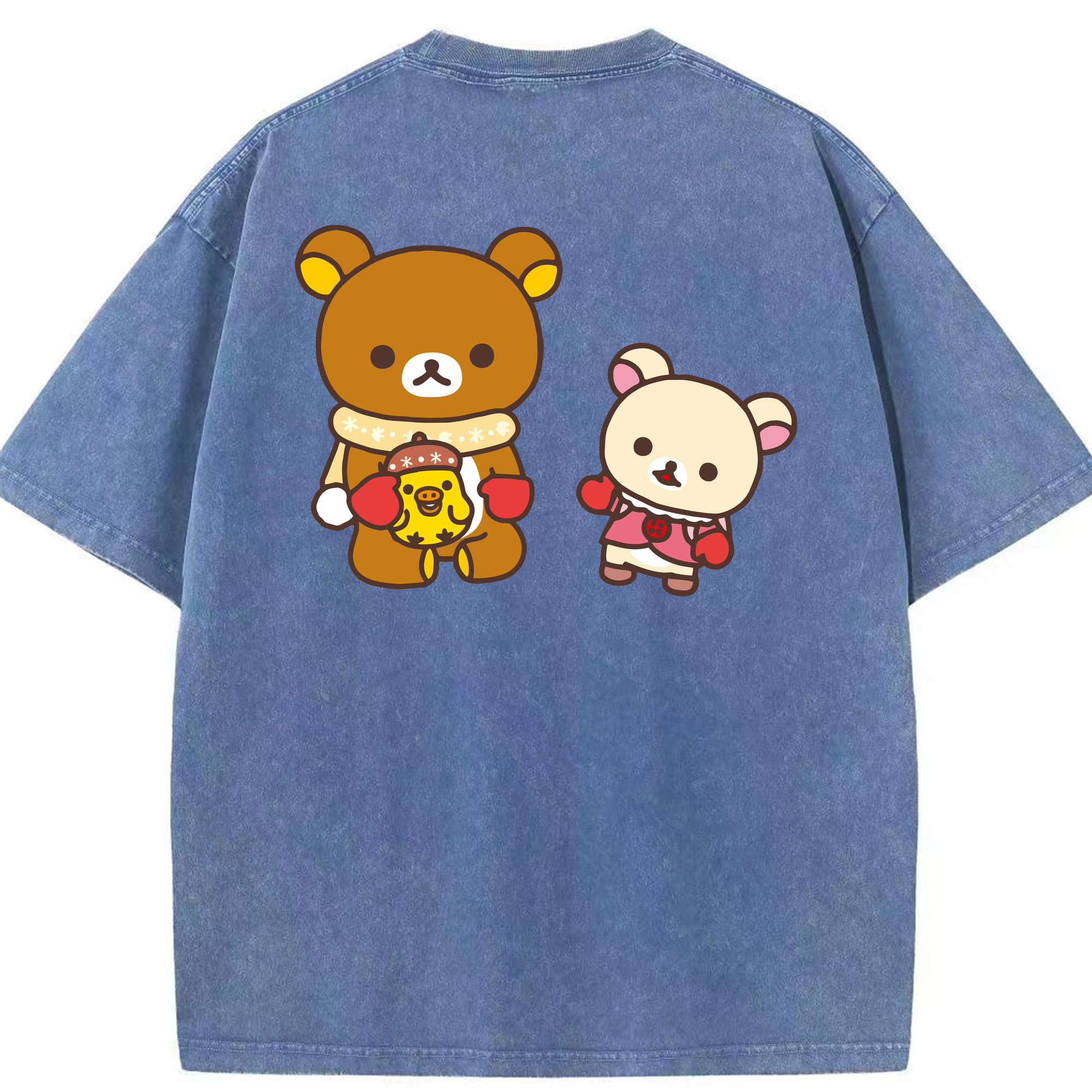 （画像用） リラックマ リラックマ キイロイトリ Rilakkuma Korilakkuma Kiiroitori 綿100% ヴィンテージ風 半袖Tシャツ（背面プリント）
