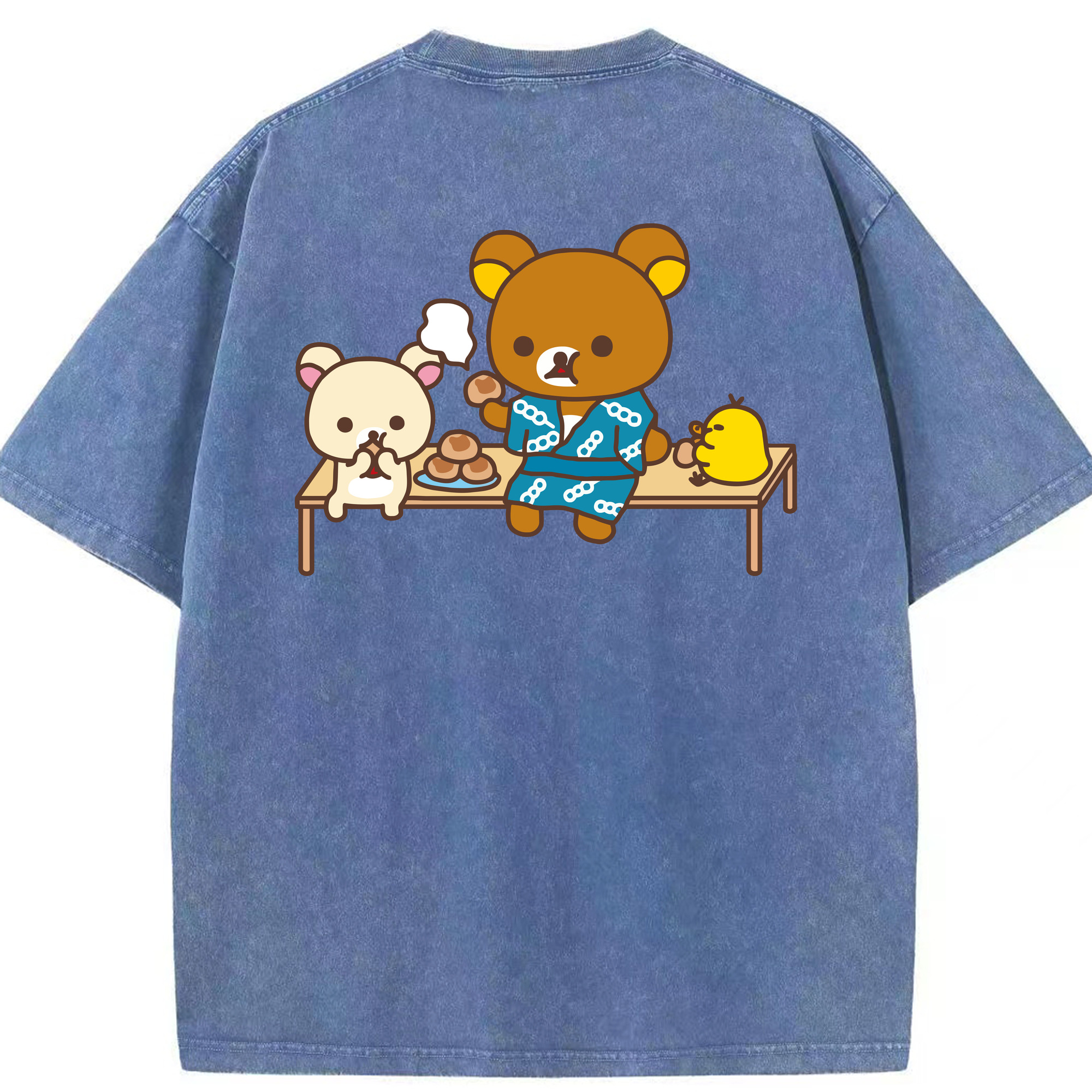 リラックマ リラックマ キイロイトリ Rilakkuma Korilakkuma Kiiroitori 綿100% ヴィンテージ風 半袖Tシャツ（背面プリント）