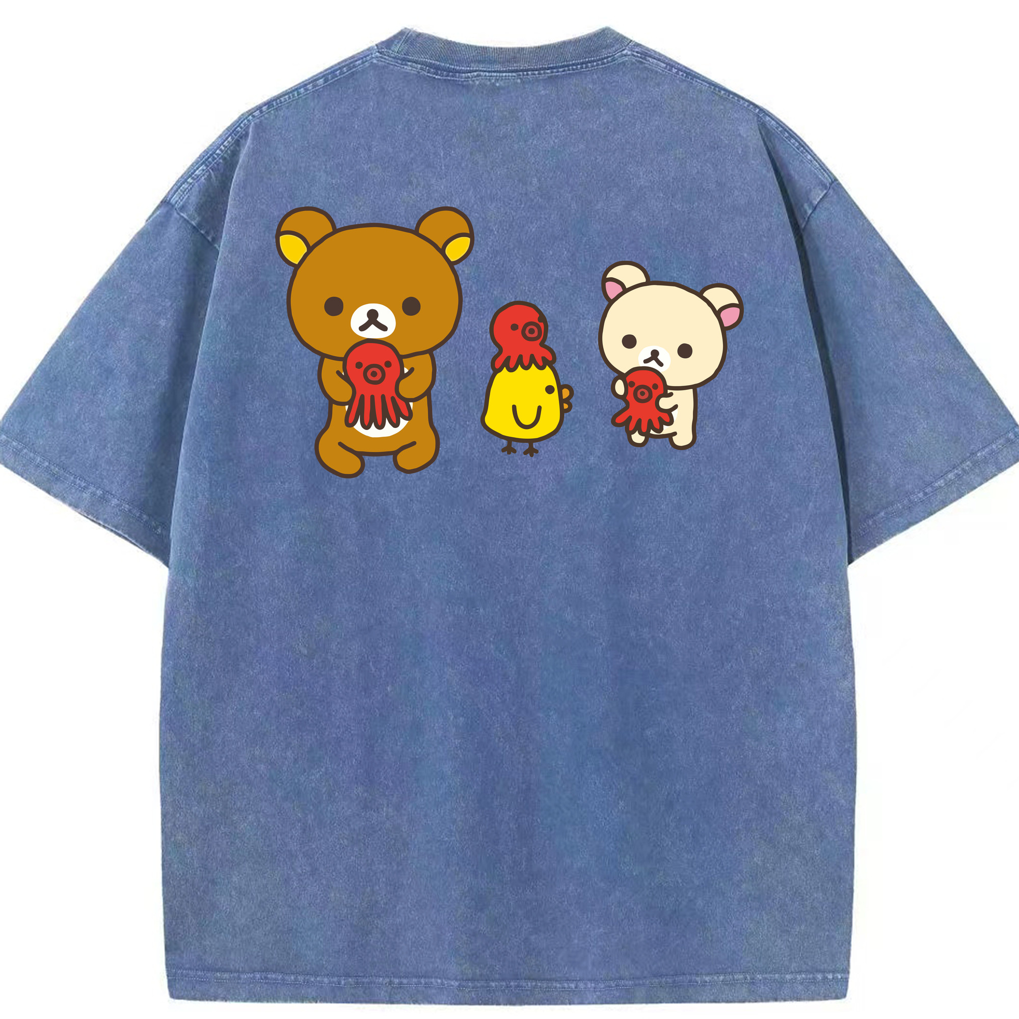 （画像用） リラックマ リラックマ キイロイトリ Rilakkuma Korilakkuma Kiiroitori 綿100% ヴィンテージ風 半袖Tシャツ（背面プリント）