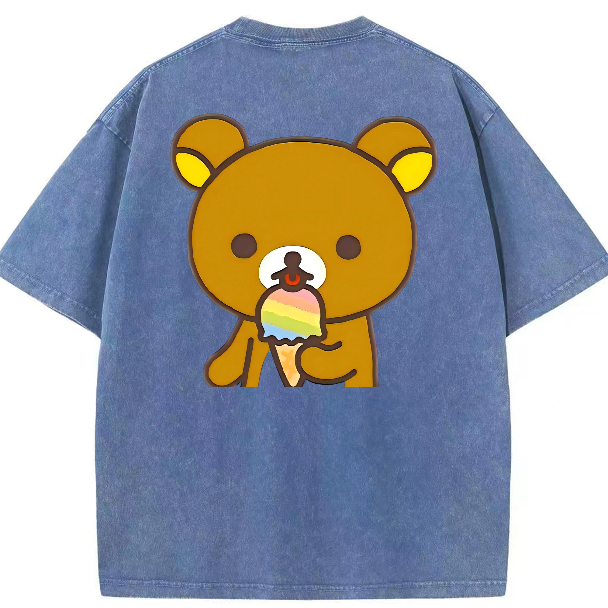 （画像用） リラックマ リラックマ キイロイトリ Rilakkuma Korilakkuma Kiiroitori 綿100% ヴィンテージ風 半袖Tシャツ（背面プリント）