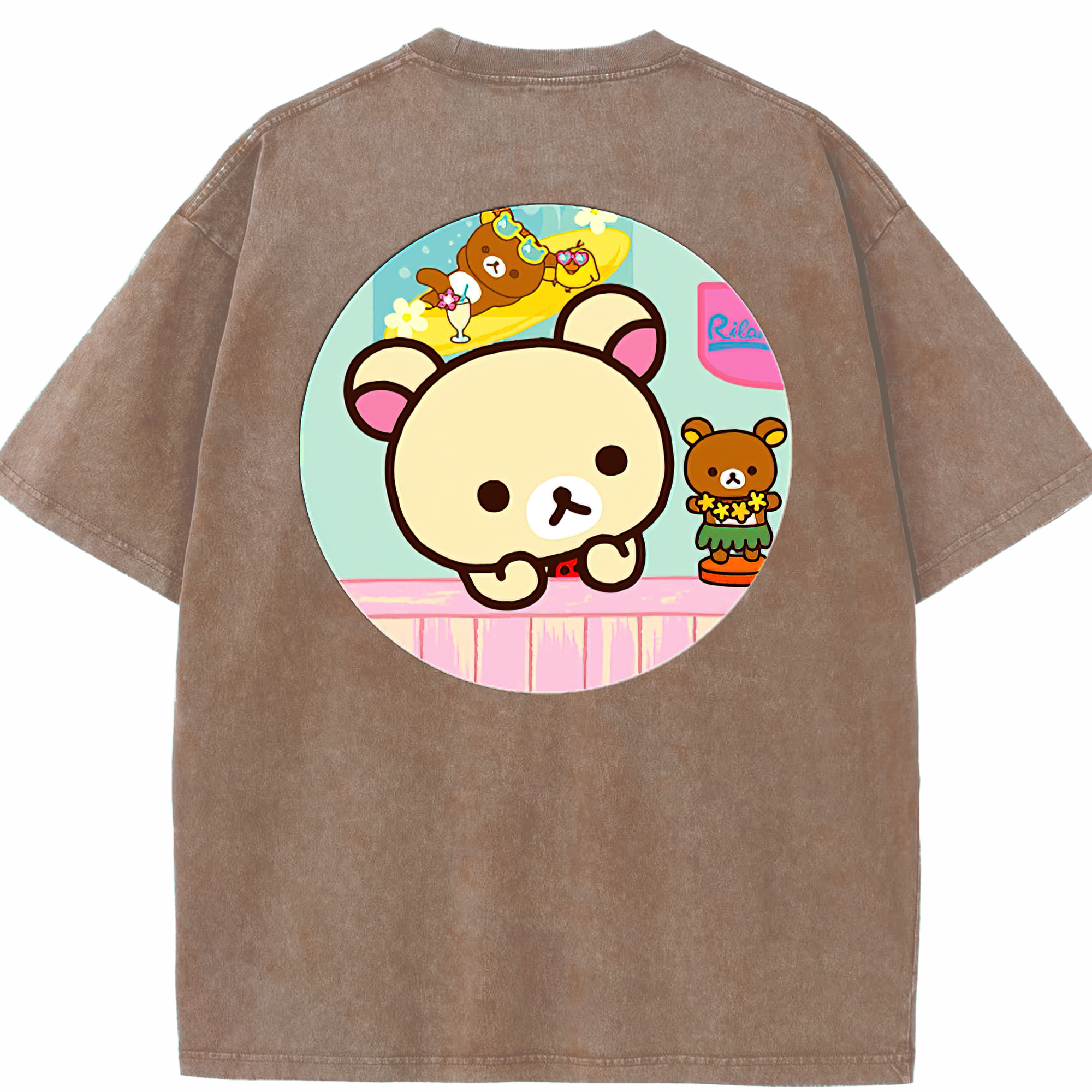 （画像用） リラックマ リラックマ キイロイトリ Rilakkuma Korilakkuma Kiiroitori 綿100% ヴィンテージ風 半袖Tシャツ（背面プリント）