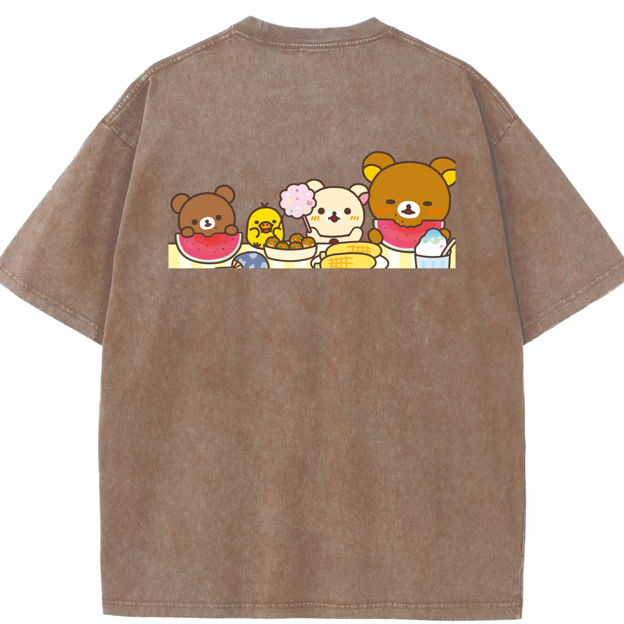 （画像用） リラックマ リラックマ キイロイトリ Rilakkuma Korilakkuma Kiiroitori 綿100% ヴィンテージ風 半袖Tシャツ（背面プリント）