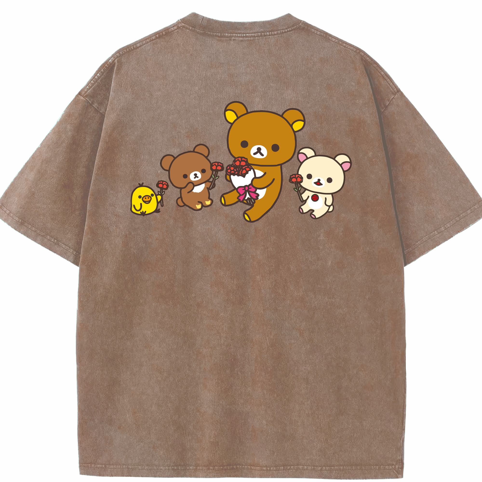 （画像用） リラックマ リラックマ キイロイトリ Rilakkuma Korilakkuma Kiiroitori 綿100% ヴィンテージ風 半袖Tシャツ（背面プリント）