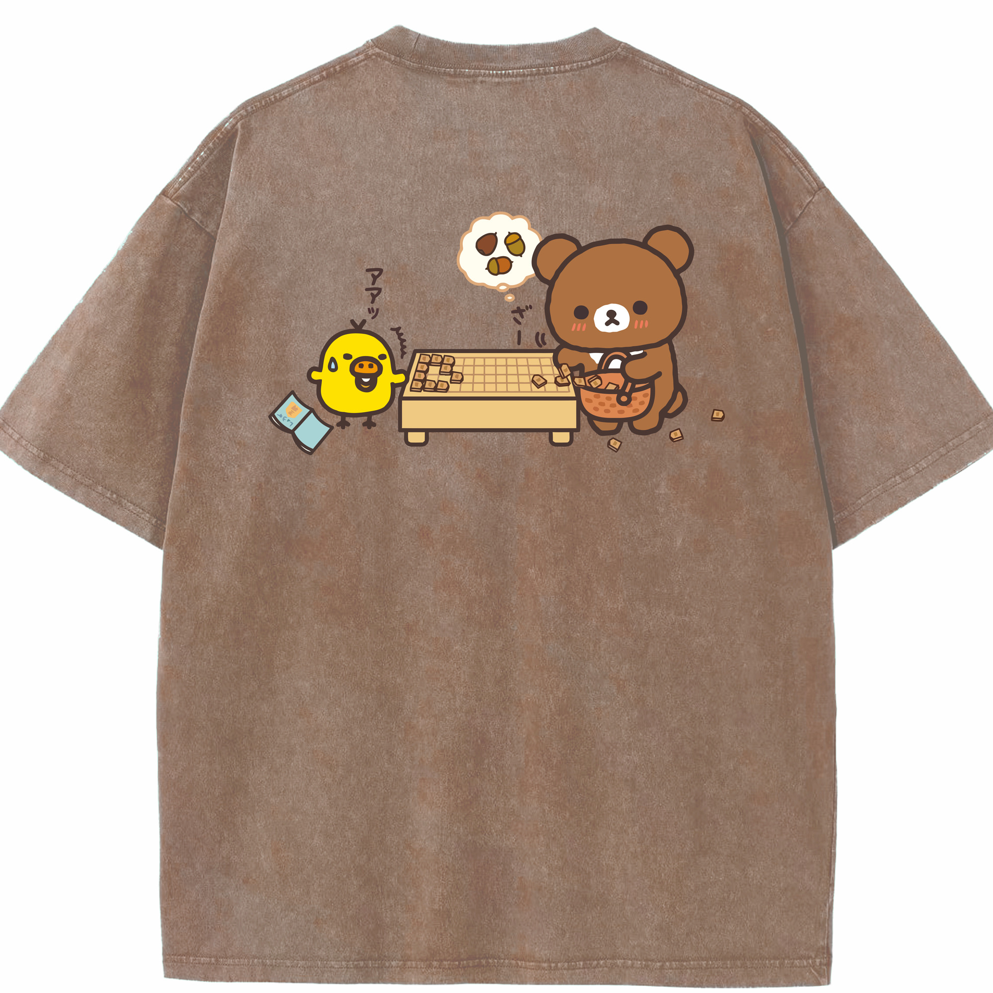 （画像用） リラックマ リラックマ キイロイトリ Rilakkuma Korilakkuma Kiiroitori 綿100% ヴィンテージ風 半袖Tシャツ（背面プリント）