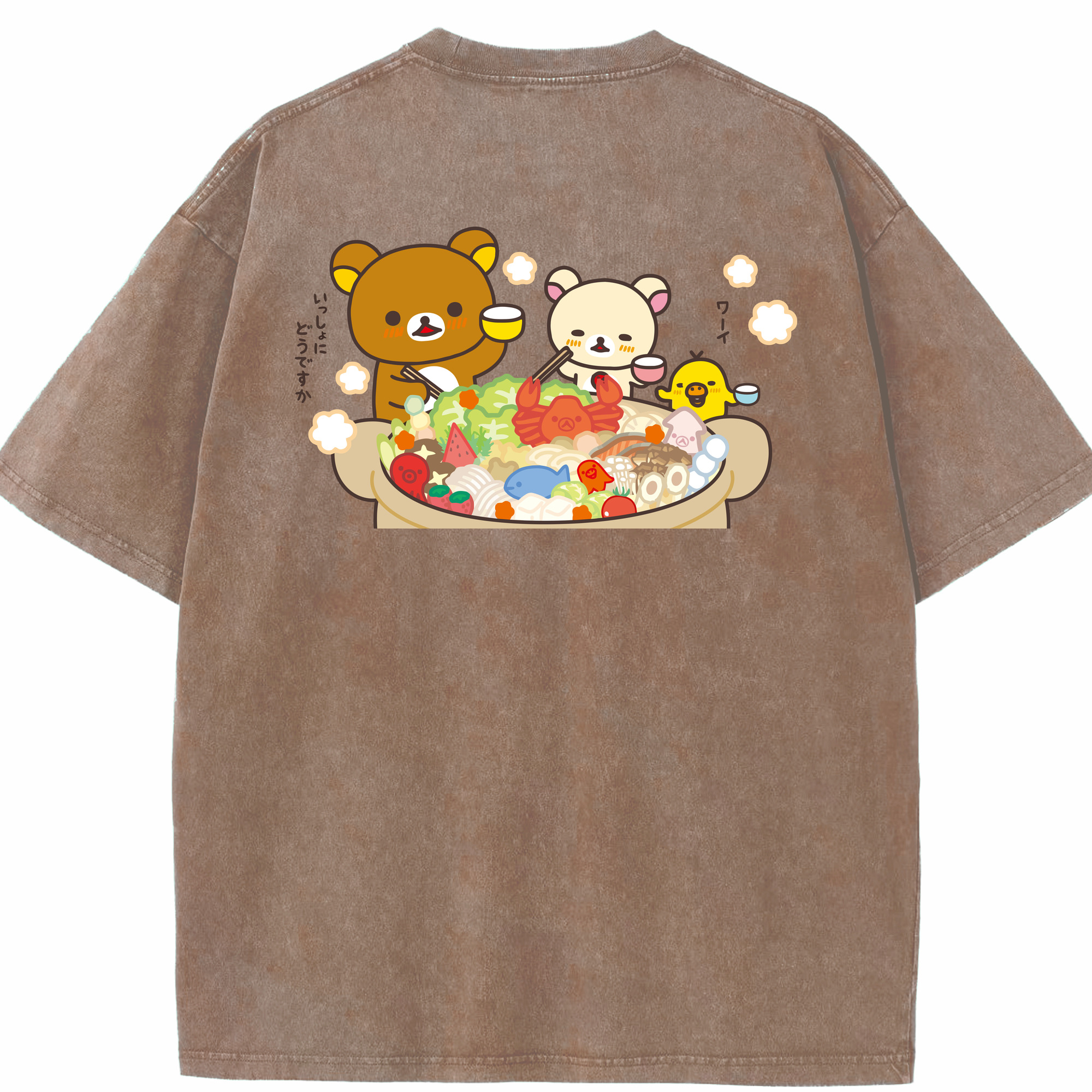 （画像用） リラックマ リラックマ キイロイトリ Rilakkuma Korilakkuma Kiiroitori 綿100% ヴィンテージ風 半袖Tシャツ（背面プリント）