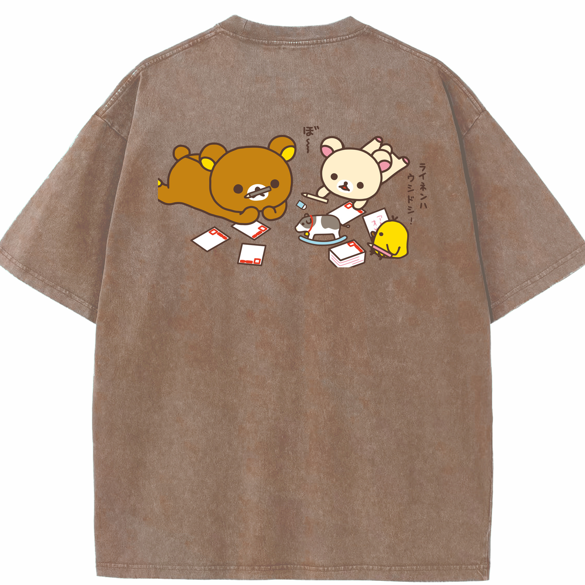 （画像用） リラックマ リラックマ キイロイトリ Rilakkuma Korilakkuma Kiiroitori 綿100% ヴィンテージ風 半袖Tシャツ（背面プリント）