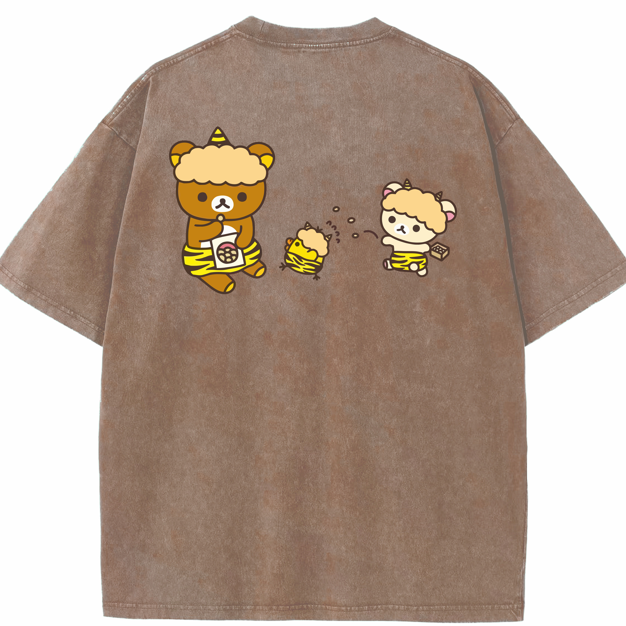 （画像用） リラックマ リラックマ キイロイトリ Rilakkuma Korilakkuma Kiiroitori 綿100% ヴィンテージ風 半袖Tシャツ（背面プリント）