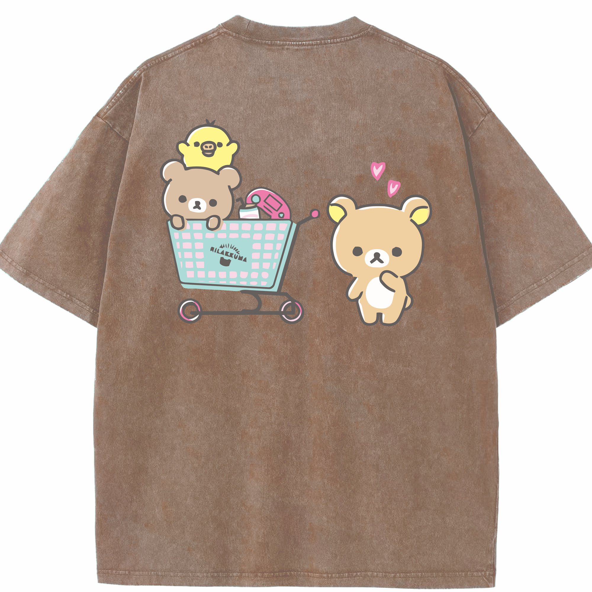 （画像用） リラックマ リラックマ キイロイトリ Rilakkuma Korilakkuma Kiiroitori 綿100% ヴィンテージ風 半袖Tシャツ（背面プリント）