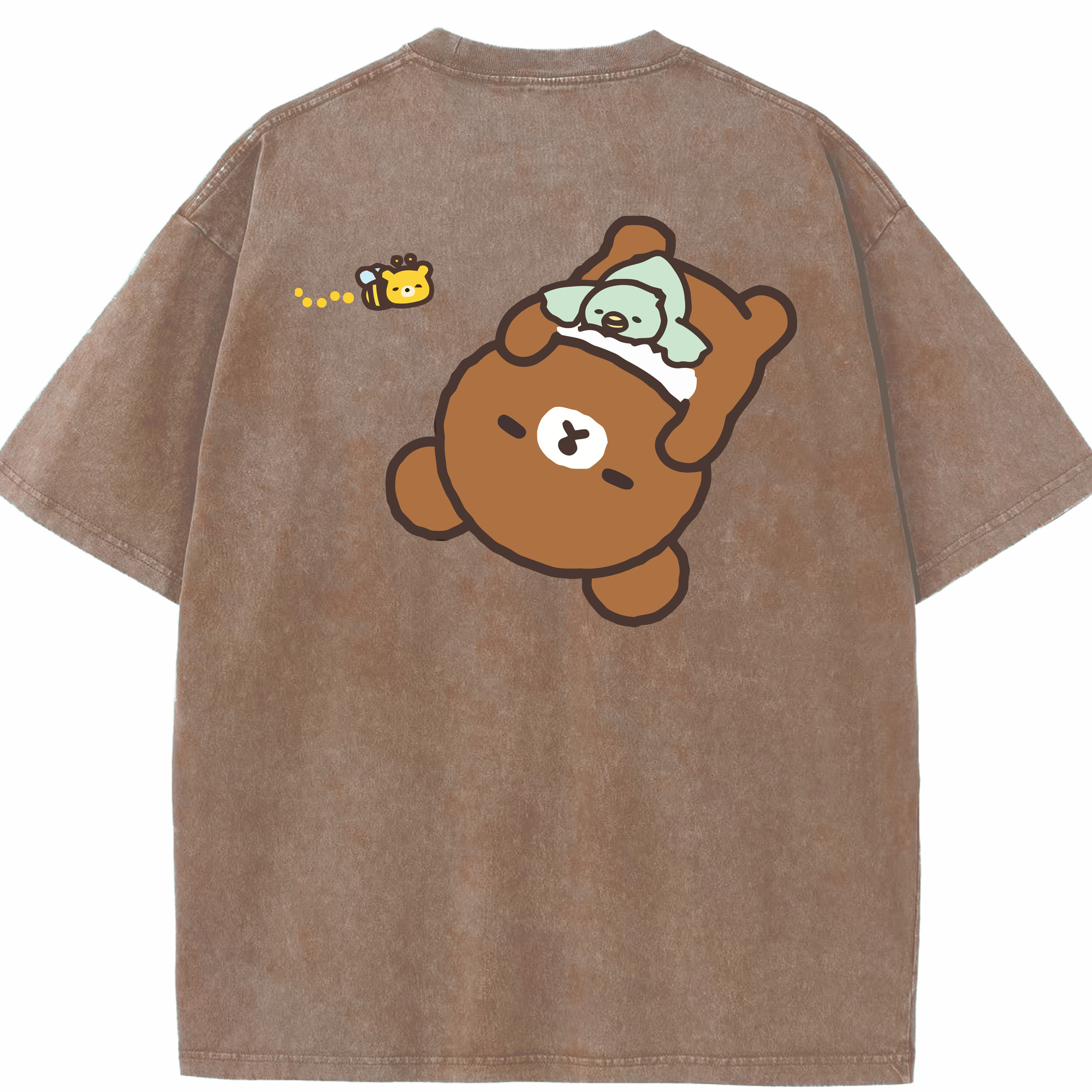 （画像用） リラックマ リラックマ キイロイトリ Rilakkuma Korilakkuma Kiiroitori 綿100% ヴィンテージ風 半袖Tシャツ（背面プリント）