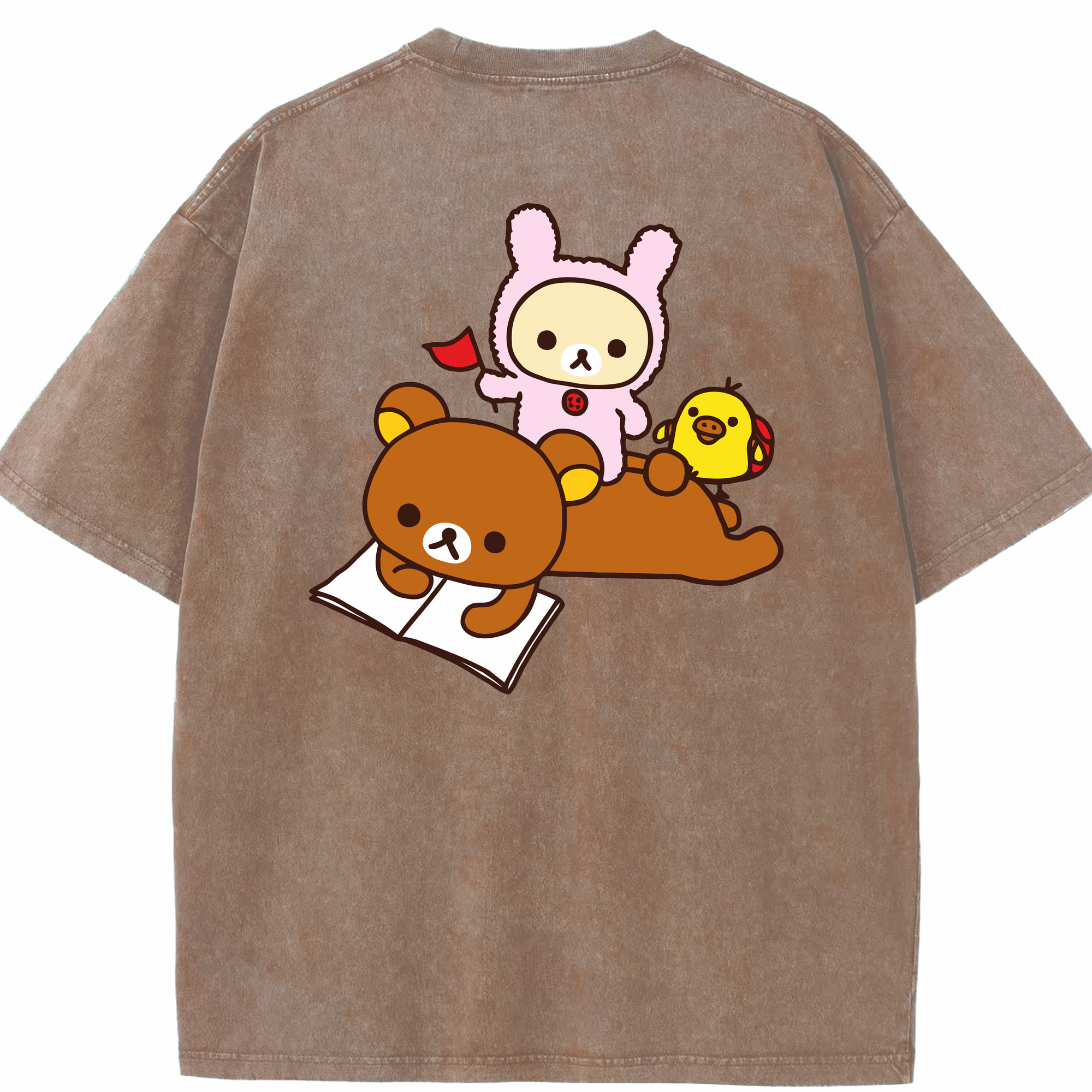 （画像用） リラックマ リラックマ キイロイトリ Rilakkuma Korilakkuma Kiiroitori 綿100% ヴィンテージ風 半袖Tシャツ（背面プリント）