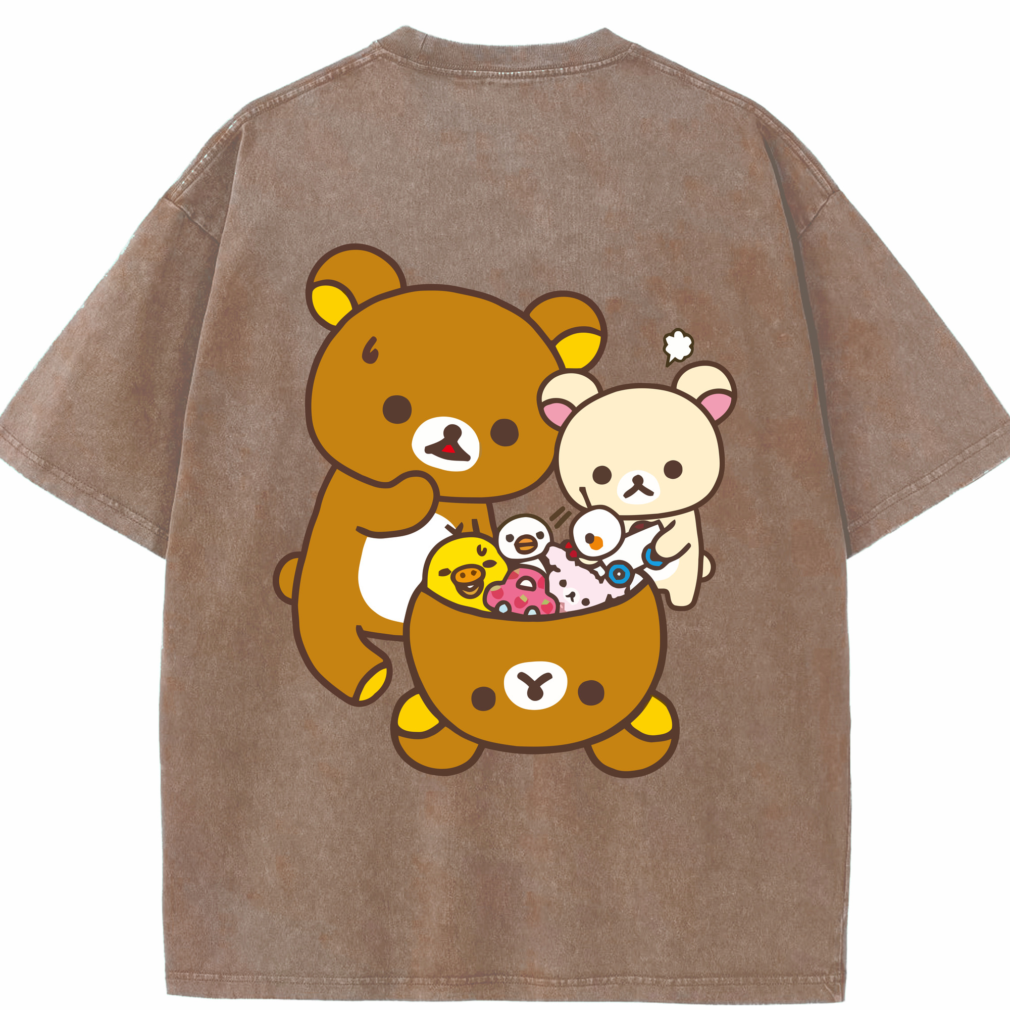（画像用） リラックマ リラックマ キイロイトリ Rilakkuma Korilakkuma Kiiroitori 綿100% ヴィンテージ風 半袖Tシャツ（背面プリント）