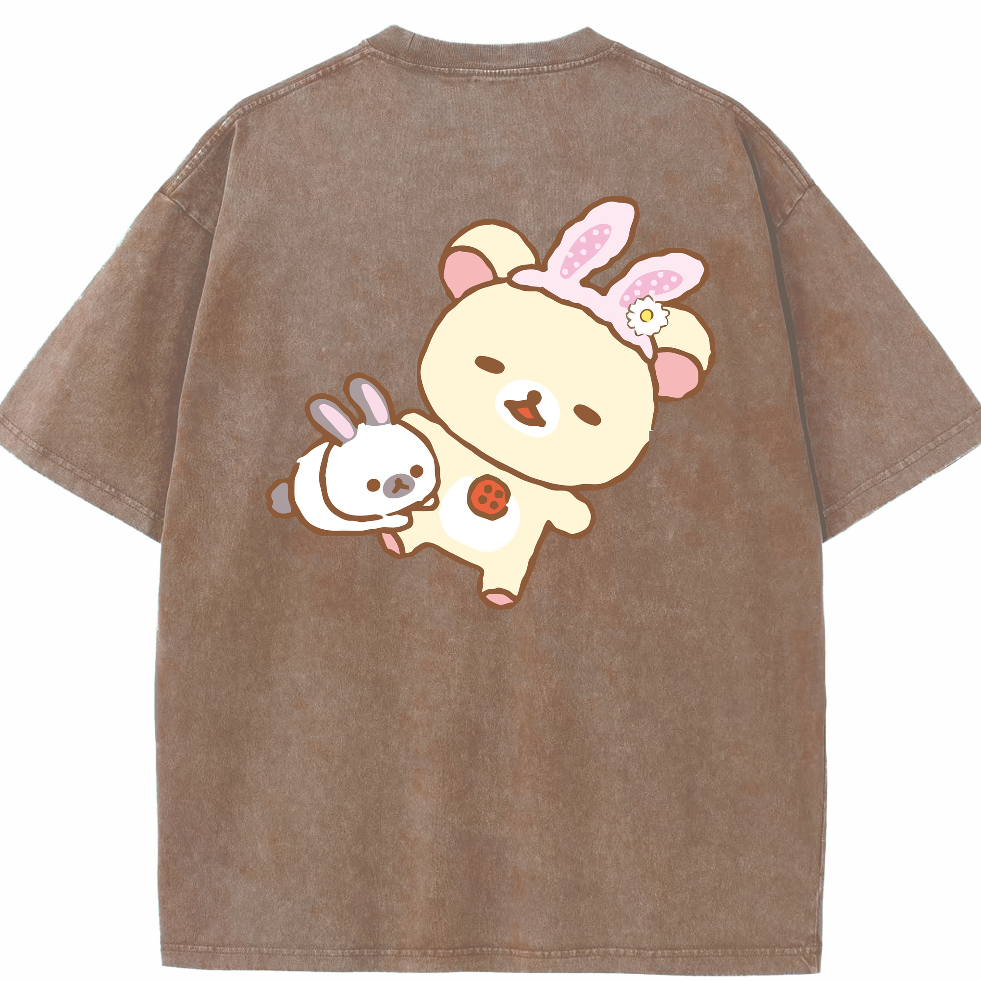 （画像用） リラックマ リラックマ キイロイトリ Rilakkuma Korilakkuma Kiiroitori 綿100% ヴィンテージ風 半袖Tシャツ（背面プリント）