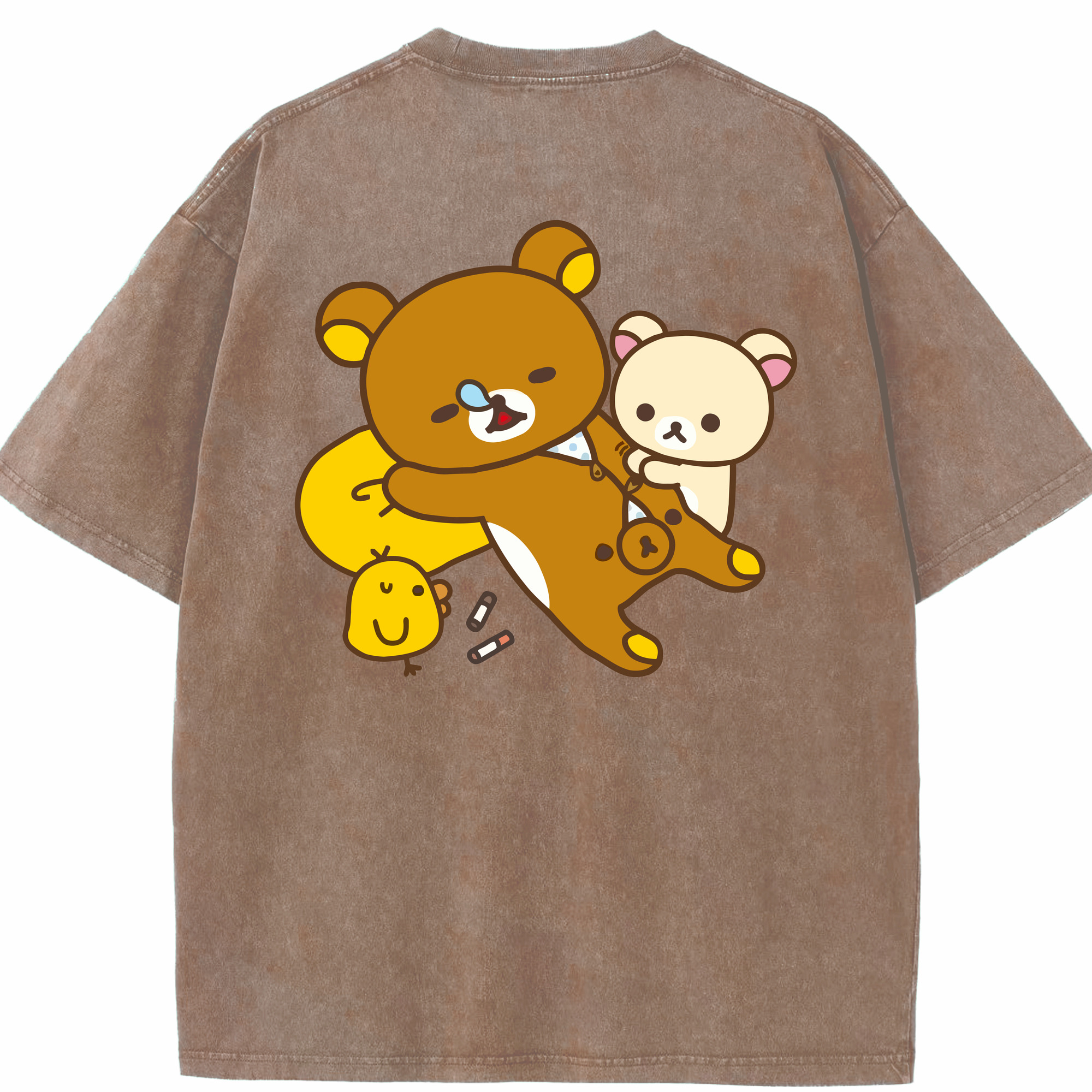 （画像用） リラックマ リラックマ キイロイトリ Rilakkuma Korilakkuma Kiiroitori 綿100% ヴィンテージ風 半袖Tシャツ（背面プリント）