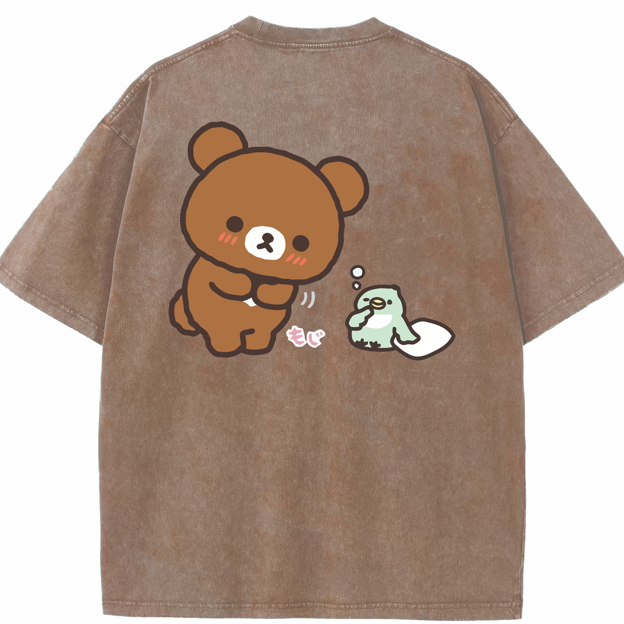 （画像用） リラックマ リラックマ キイロイトリ Rilakkuma Korilakkuma Kiiroitori 綿100% ヴィンテージ風 半袖Tシャツ（背面プリント）