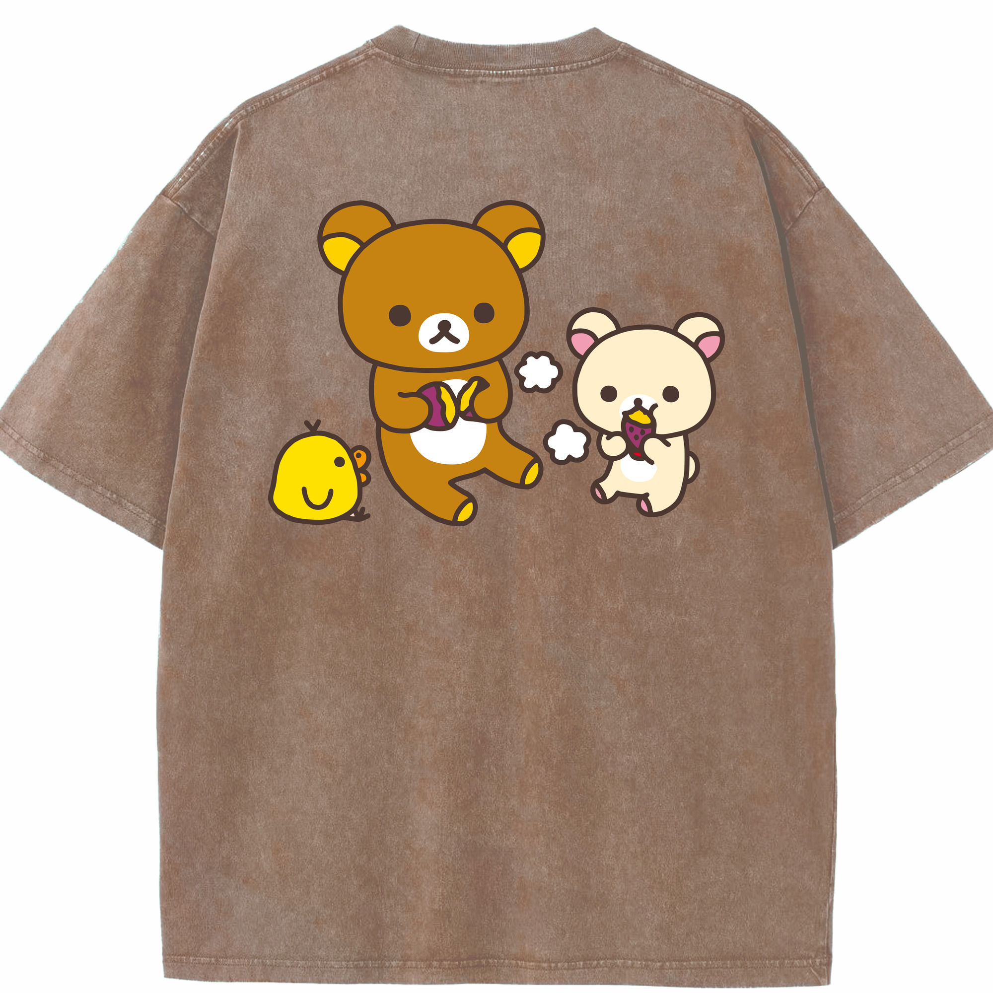 （画像用） リラックマ リラックマ キイロイトリ Rilakkuma Korilakkuma Kiiroitori 綿100% ヴィンテージ風 半袖Tシャツ（背面プリント）