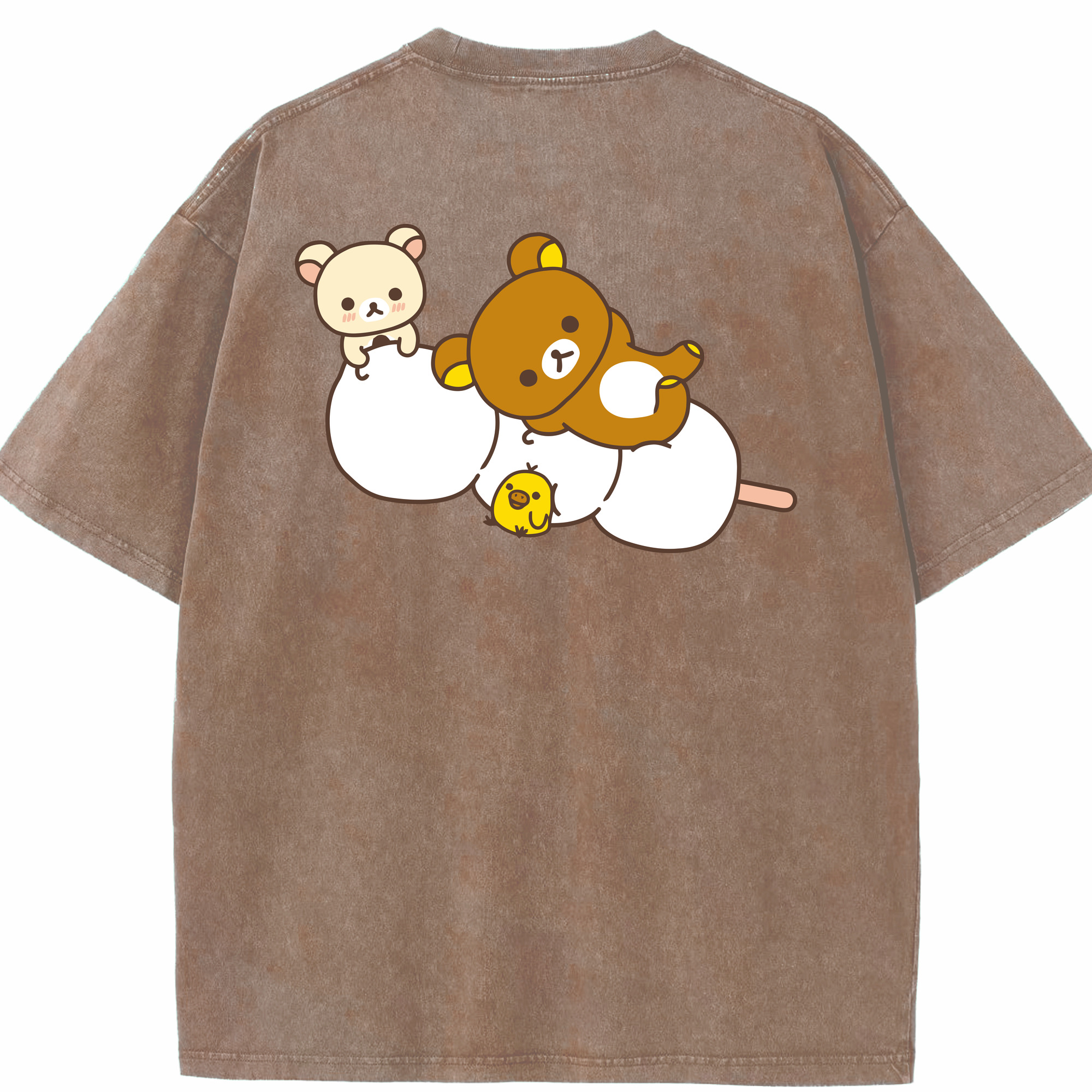（画像用） リラックマ リラックマ キイロイトリ Rilakkuma Korilakkuma Kiiroitori 綿100% ヴィンテージ風 半袖Tシャツ（背面プリント）