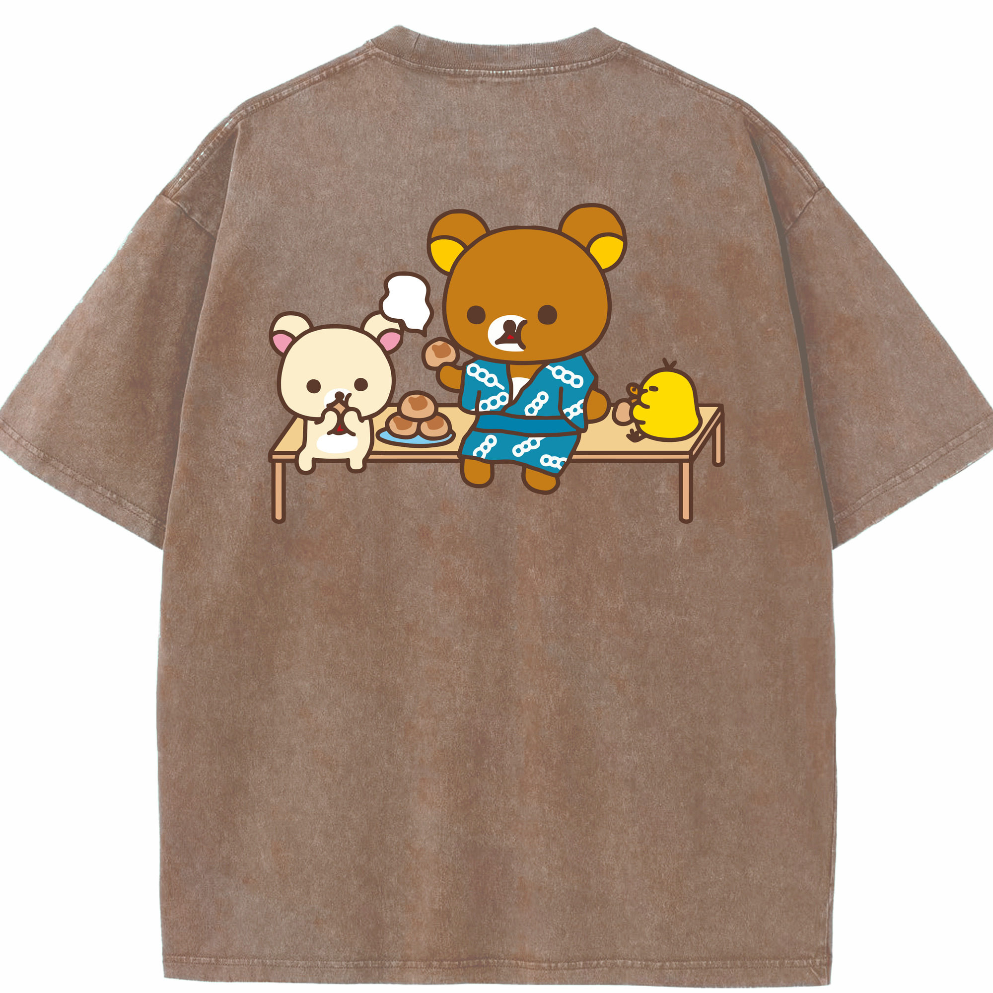 リラックマ リラックマ キイロイトリ Rilakkuma Korilakkuma Kiiroitori 綿100% ヴィンテージ風 半袖Tシャツ（背面プリント）