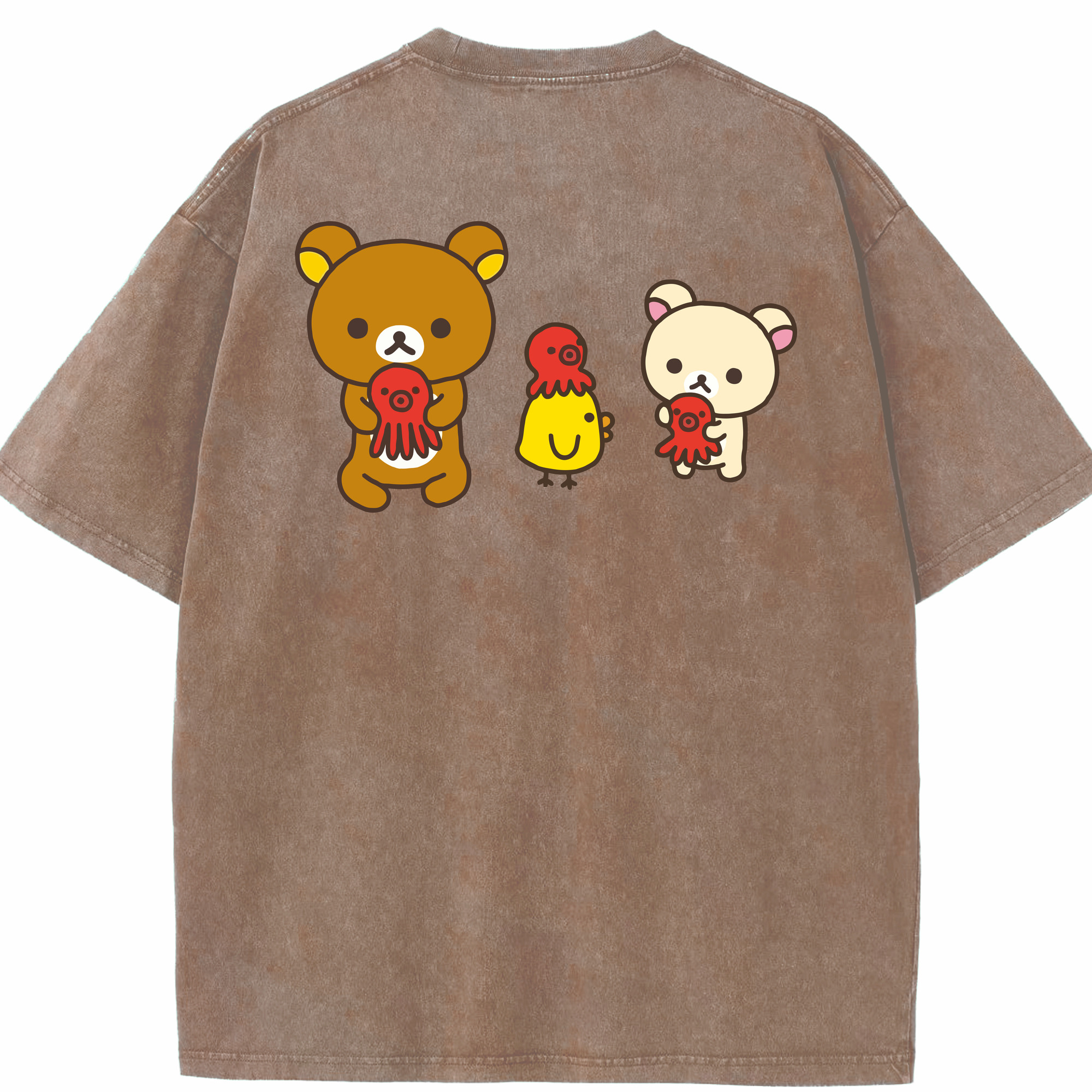 （画像用） リラックマ リラックマ キイロイトリ Rilakkuma Korilakkuma Kiiroitori 綿100% ヴィンテージ風 半袖Tシャツ（背面プリント）