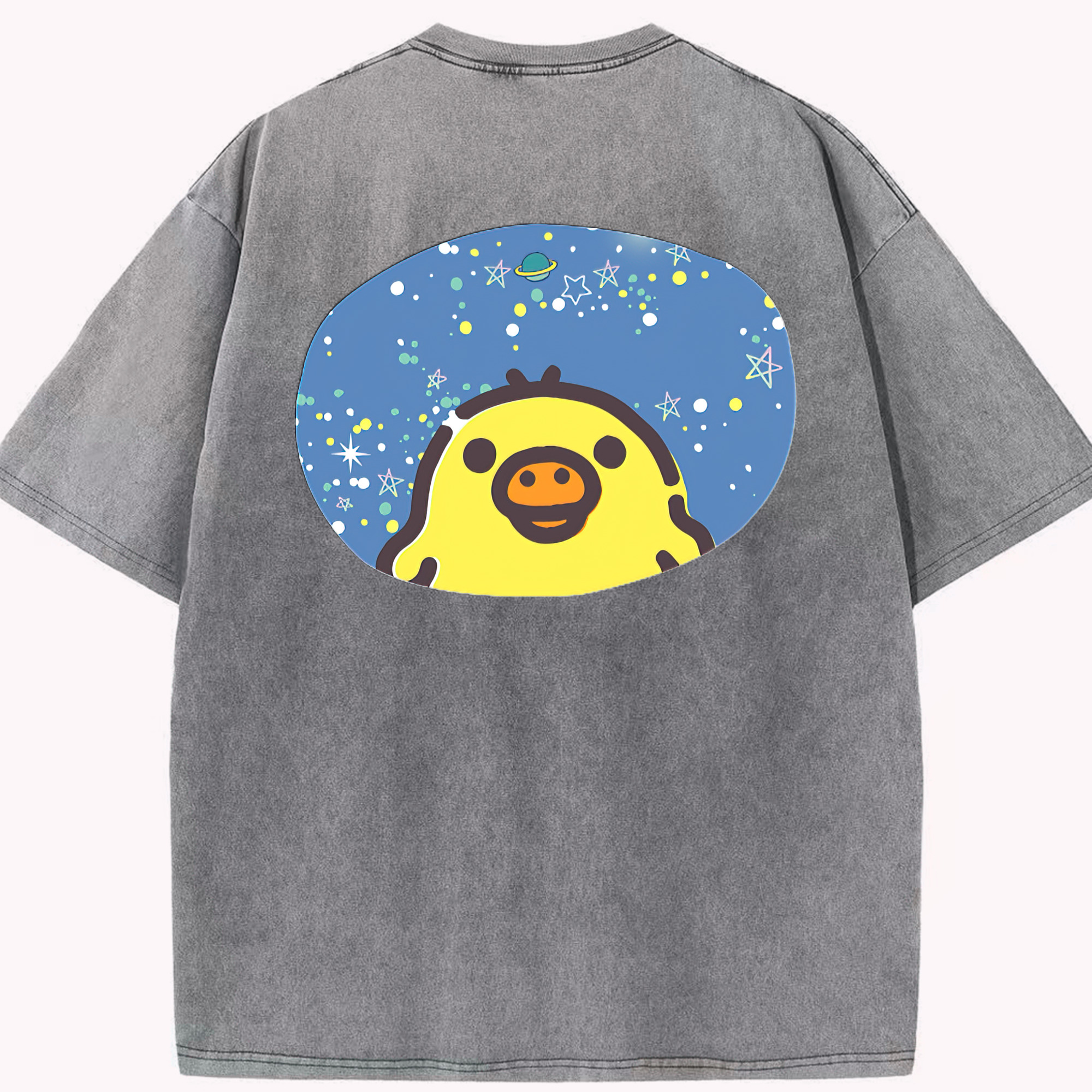 （画像用） リラックマ リラックマ キイロイトリ Rilakkuma Korilakkuma Kiiroitori 綿100% ヴィンテージ風 半袖Tシャツ（背面プリント）