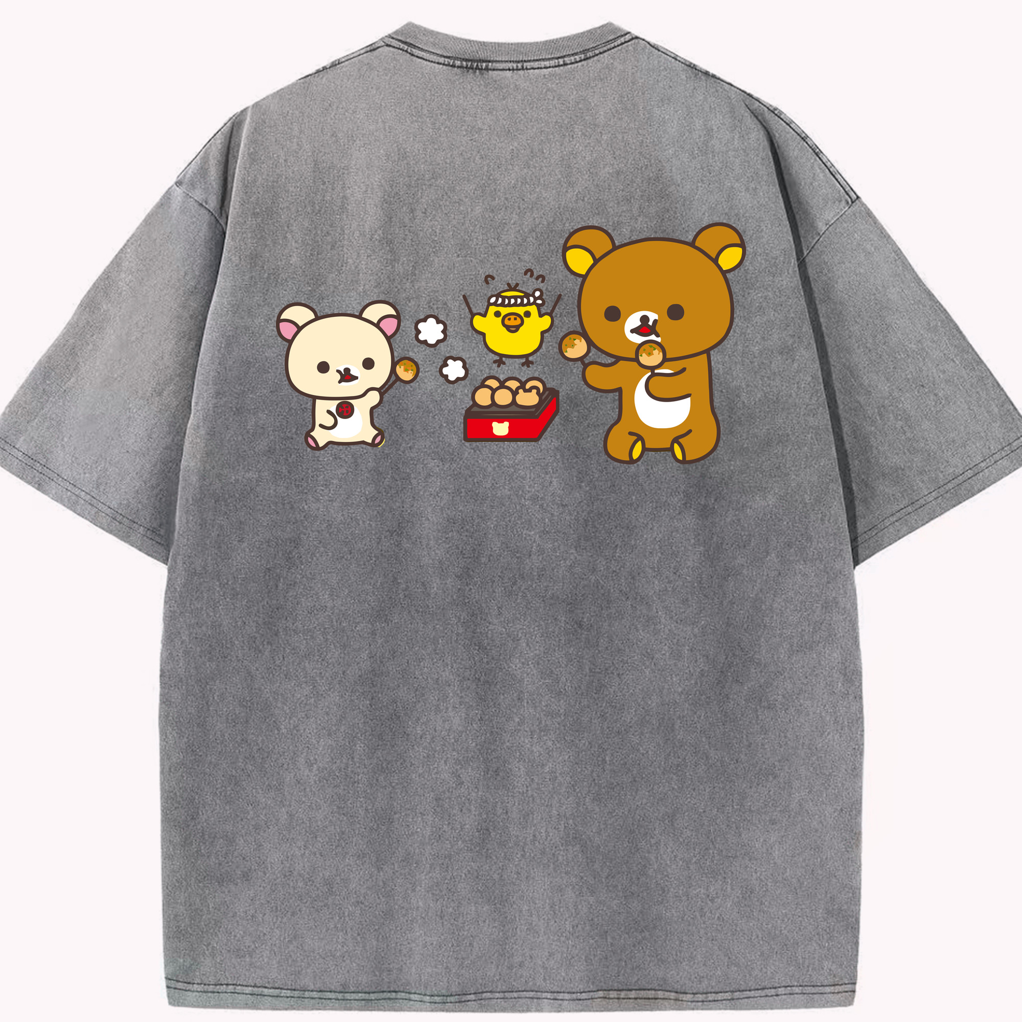 （画像用） リラックマ リラックマ キイロイトリ Rilakkuma Korilakkuma Kiiroitori 綿100% ヴィンテージ風 半袖Tシャツ（背面プリント）