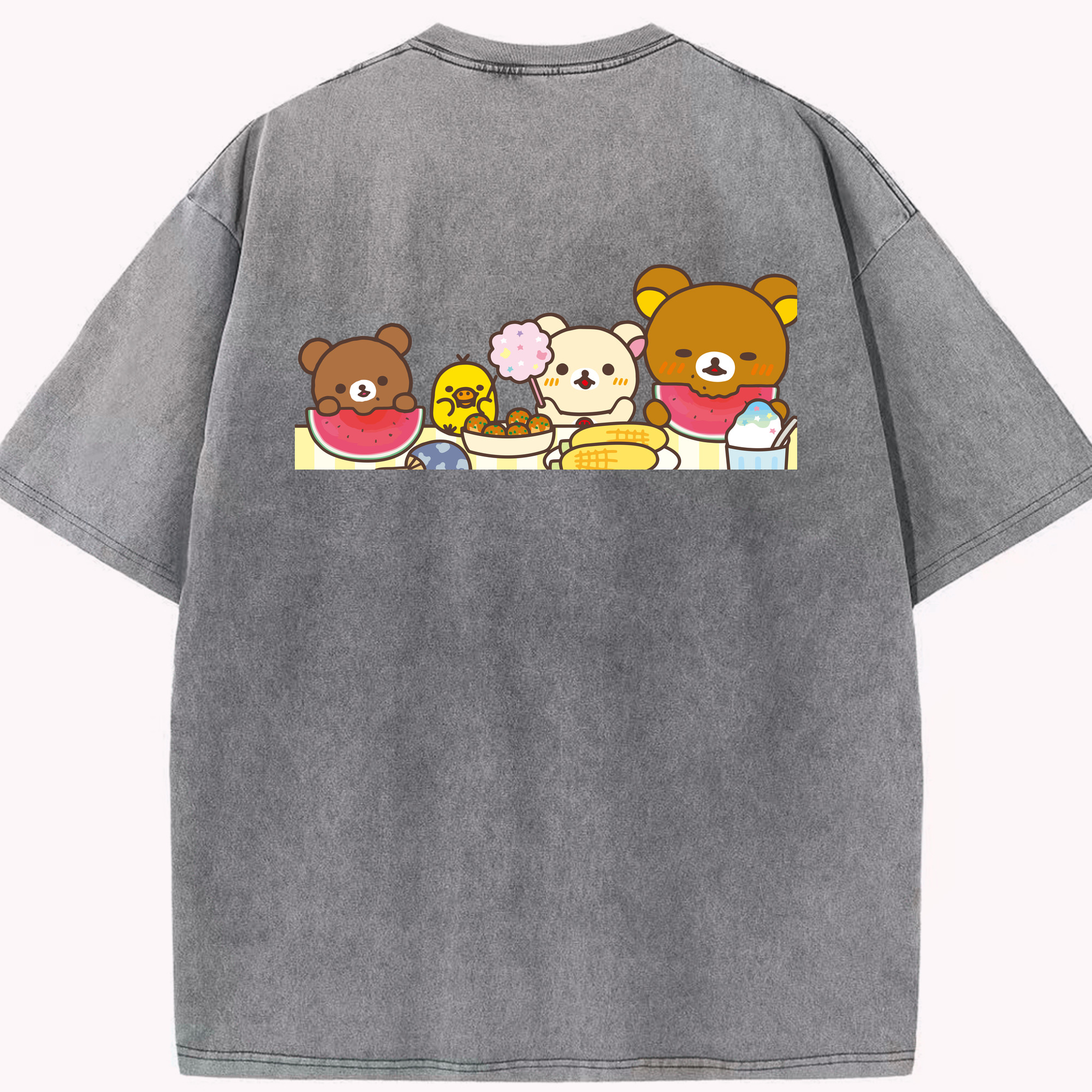 （画像用） リラックマ リラックマ キイロイトリ Rilakkuma Korilakkuma Kiiroitori 綿100% ヴィンテージ風 半袖Tシャツ（背面プリント）