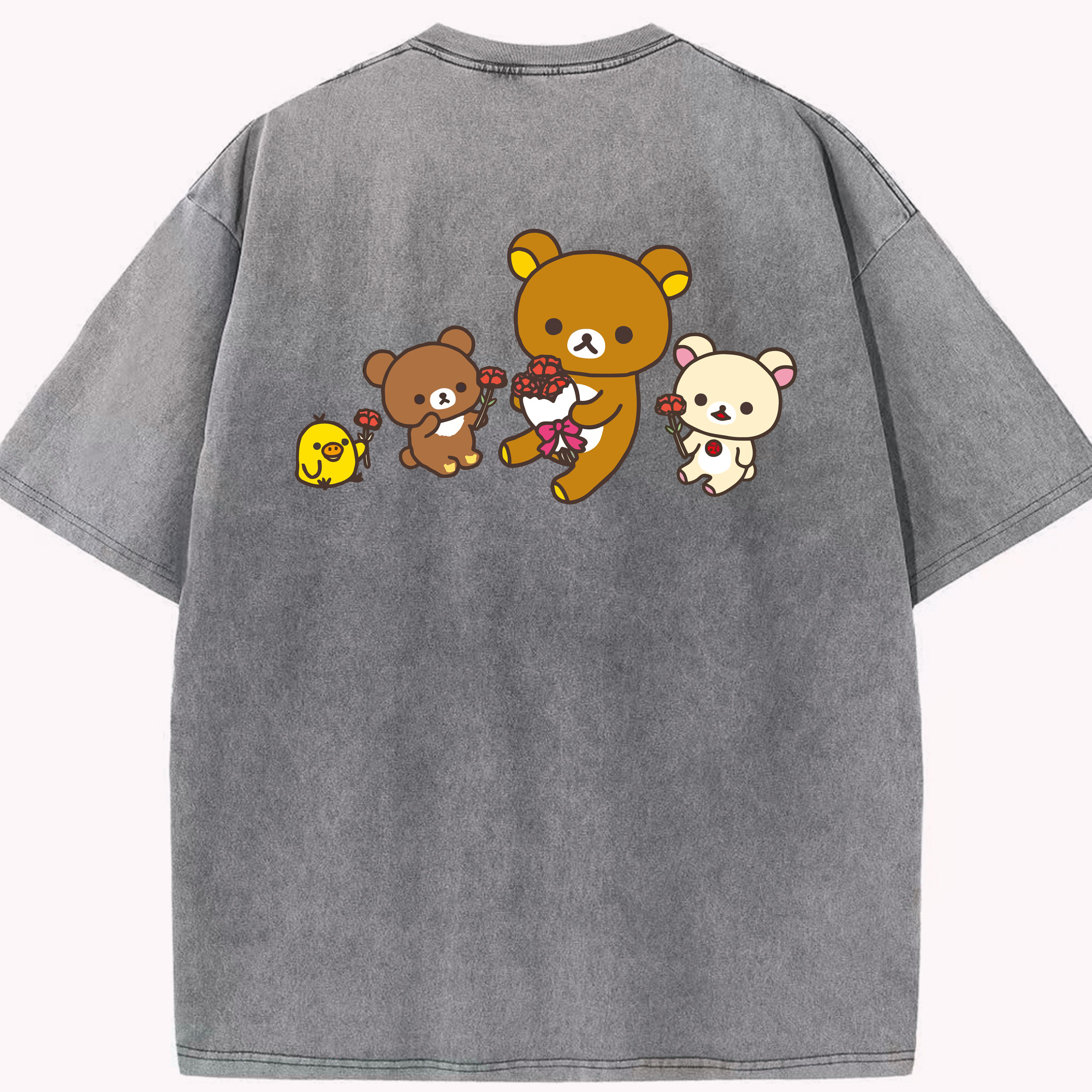 （画像用） リラックマ リラックマ キイロイトリ Rilakkuma Korilakkuma Kiiroitori 綿100% ヴィンテージ風 半袖Tシャツ（背面プリント）
