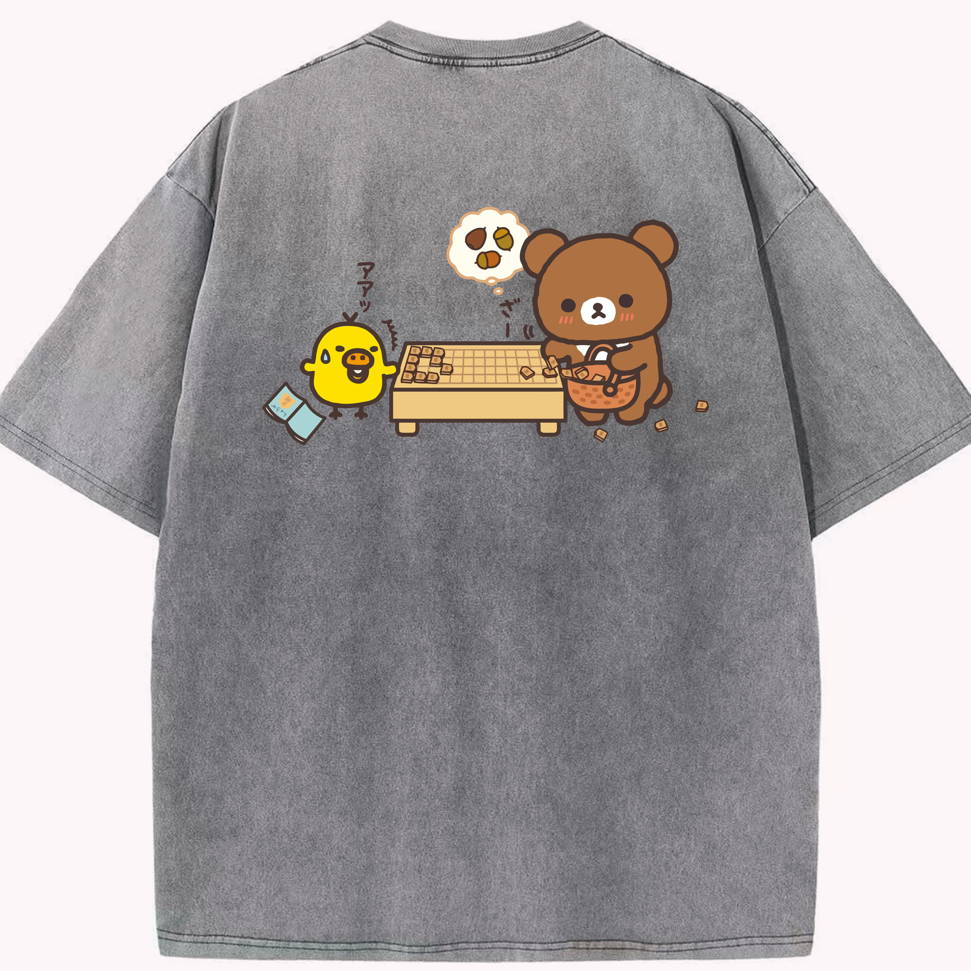 （画像用） リラックマ リラックマ キイロイトリ Rilakkuma Korilakkuma Kiiroitori 綿100% ヴィンテージ風 半袖Tシャツ（背面プリント）