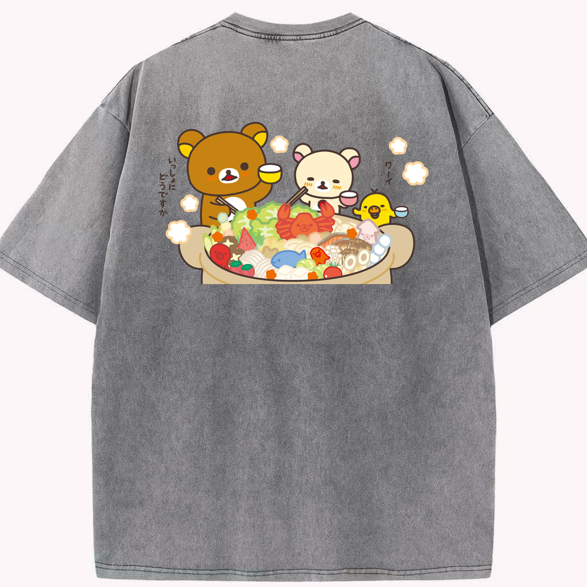 （画像用） リラックマ リラックマ キイロイトリ Rilakkuma Korilakkuma Kiiroitori 綿100% ヴィンテージ風 半袖Tシャツ（背面プリント）
