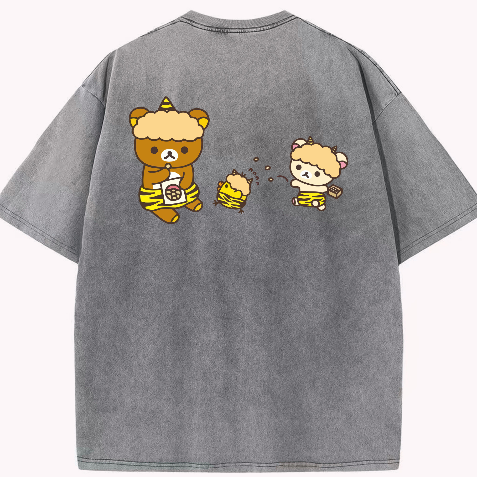 （画像用） リラックマ リラックマ キイロイトリ Rilakkuma Korilakkuma Kiiroitori 綿100% ヴィンテージ風 半袖Tシャツ（背面プリント）
