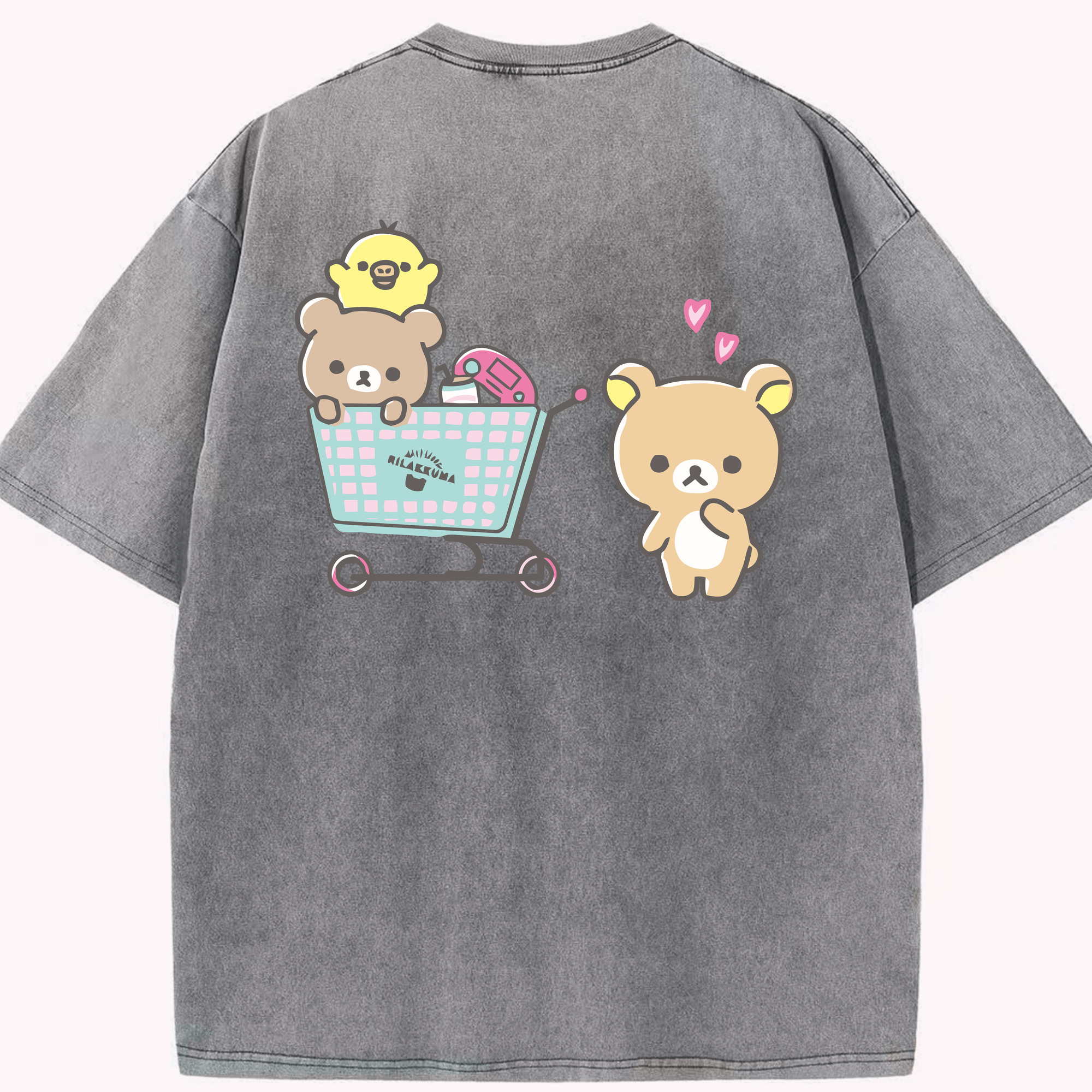 （画像用） リラックマ リラックマ キイロイトリ Rilakkuma Korilakkuma Kiiroitori 綿100% ヴィンテージ風 半袖Tシャツ（背面プリント）