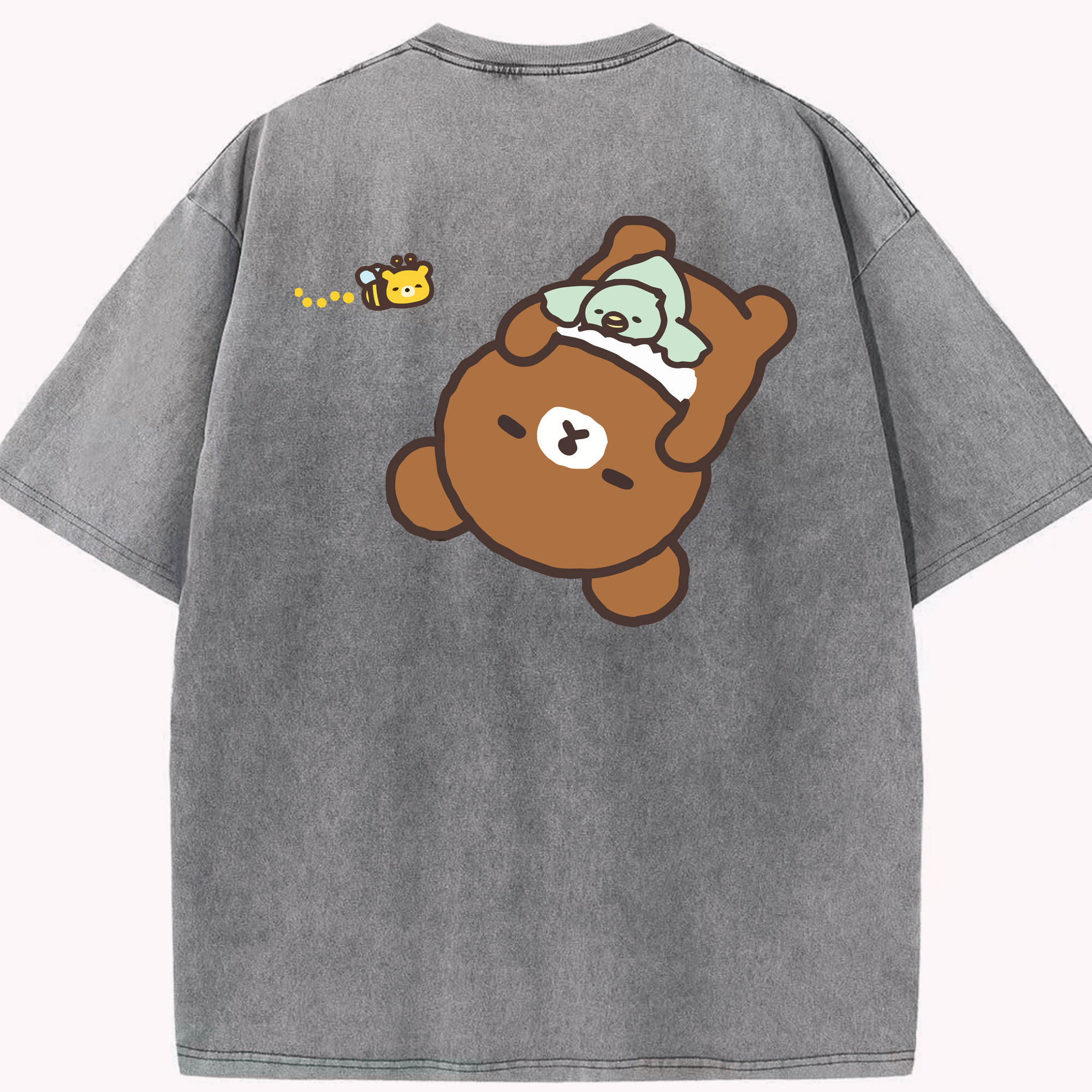 （画像用） リラックマ リラックマ キイロイトリ Rilakkuma Korilakkuma Kiiroitori 綿100% ヴィンテージ風 半袖Tシャツ（背面プリント）