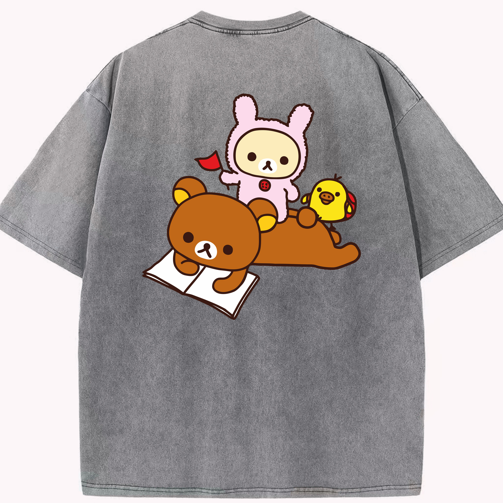 （画像用） リラックマ リラックマ キイロイトリ Rilakkuma Korilakkuma Kiiroitori 綿100% ヴィンテージ風 半袖Tシャツ（背面プリント）