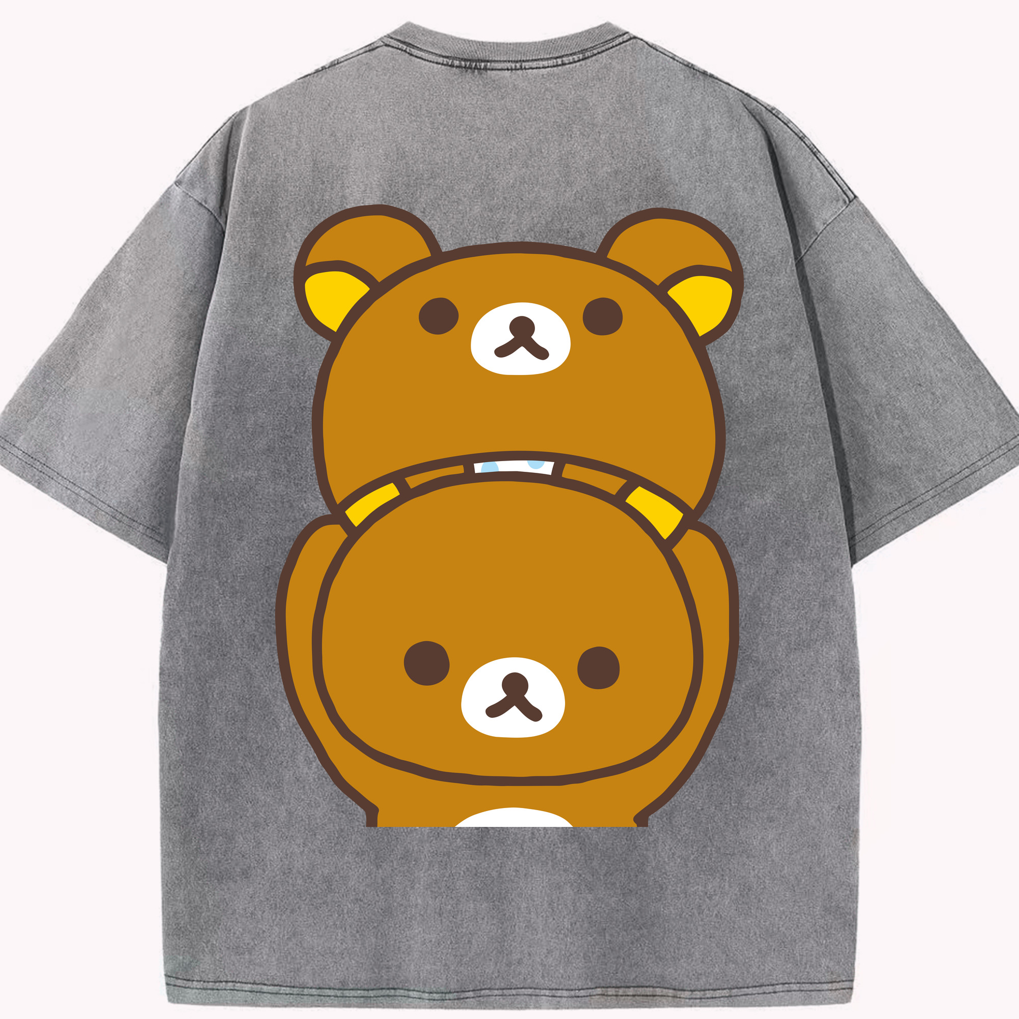 （画像用） リラックマ リラックマ キイロイトリ Rilakkuma Korilakkuma Kiiroitori 綿100% ヴィンテージ風 半袖Tシャツ（背面プリント）