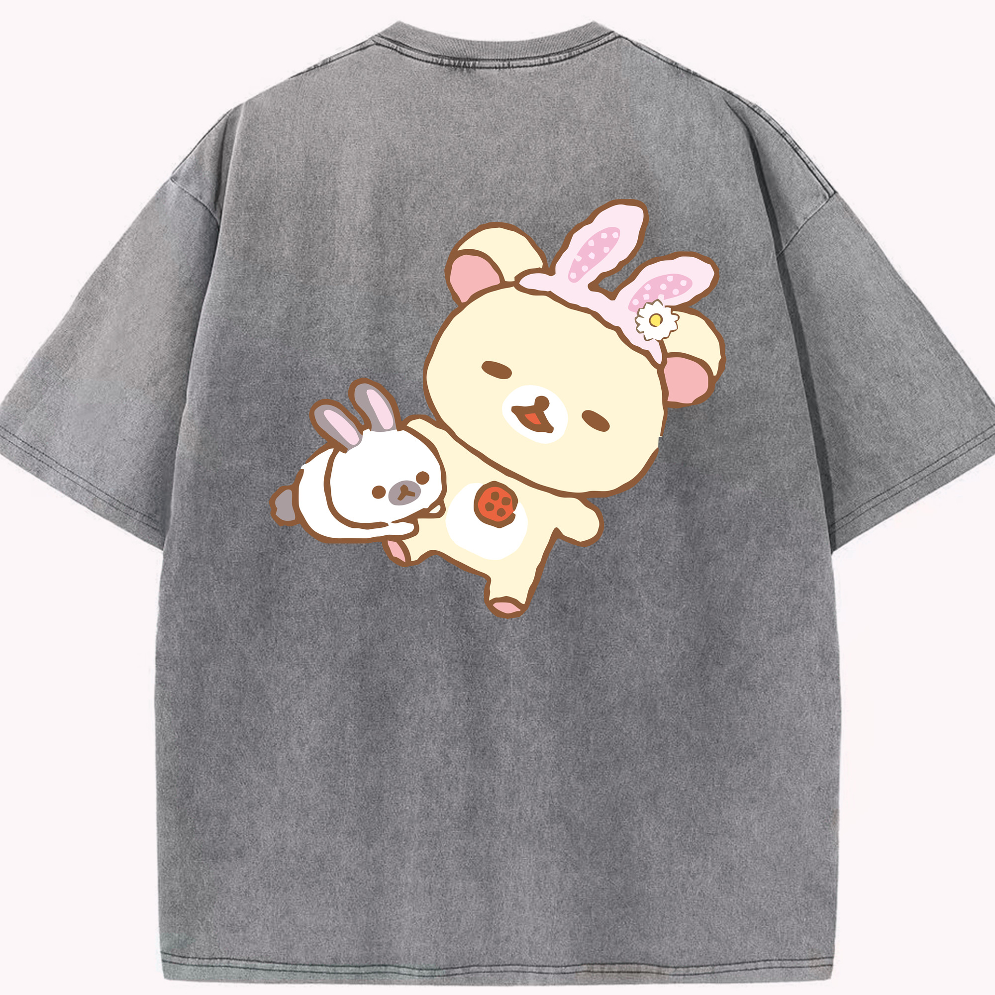 （画像用） リラックマ リラックマ キイロイトリ Rilakkuma Korilakkuma Kiiroitori 綿100% ヴィンテージ風 半袖Tシャツ（背面プリント）