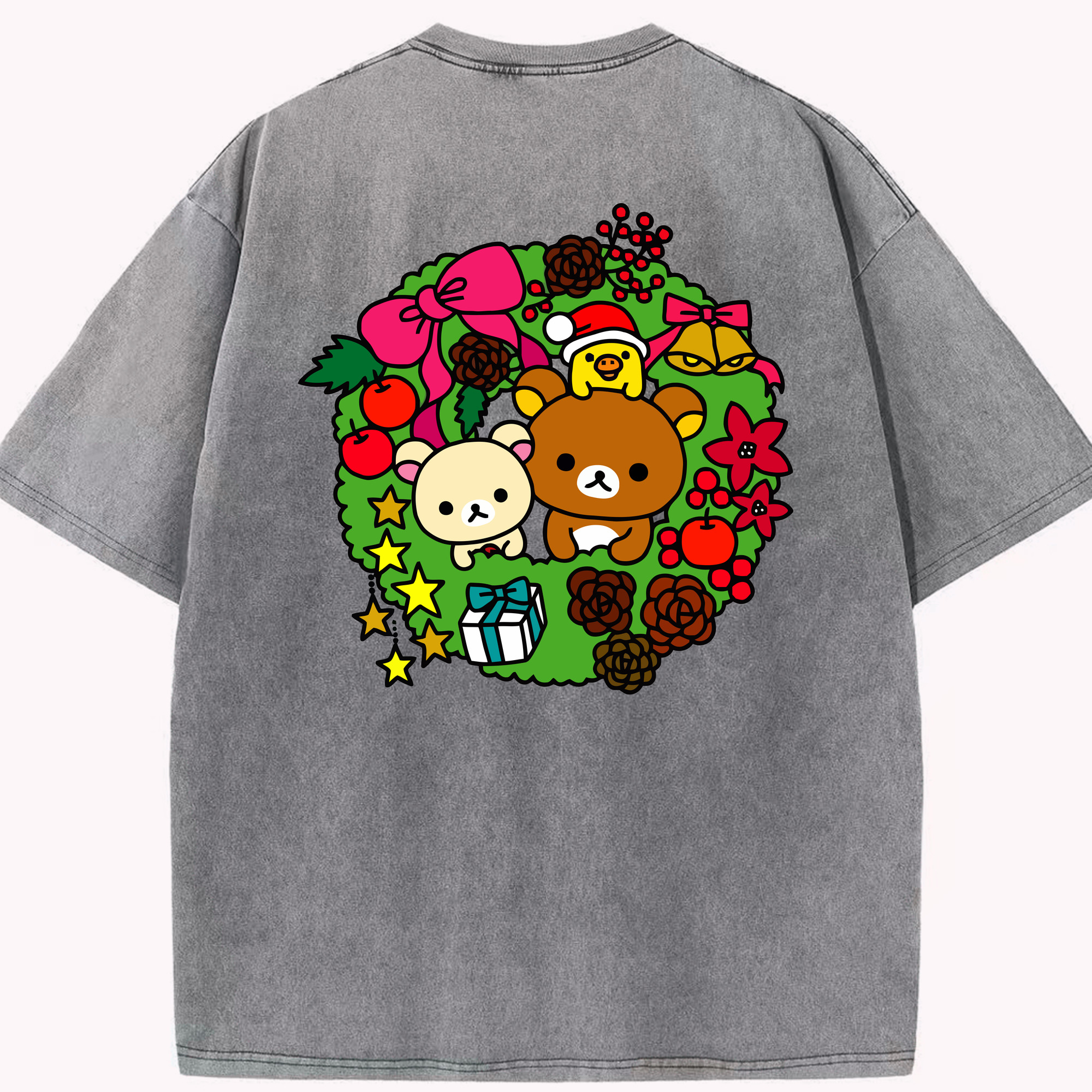 （画像用） リラックマ リラックマ キイロイトリ Rilakkuma Korilakkuma Kiiroitori 綿100% ヴィンテージ風 半袖Tシャツ（背面プリント）