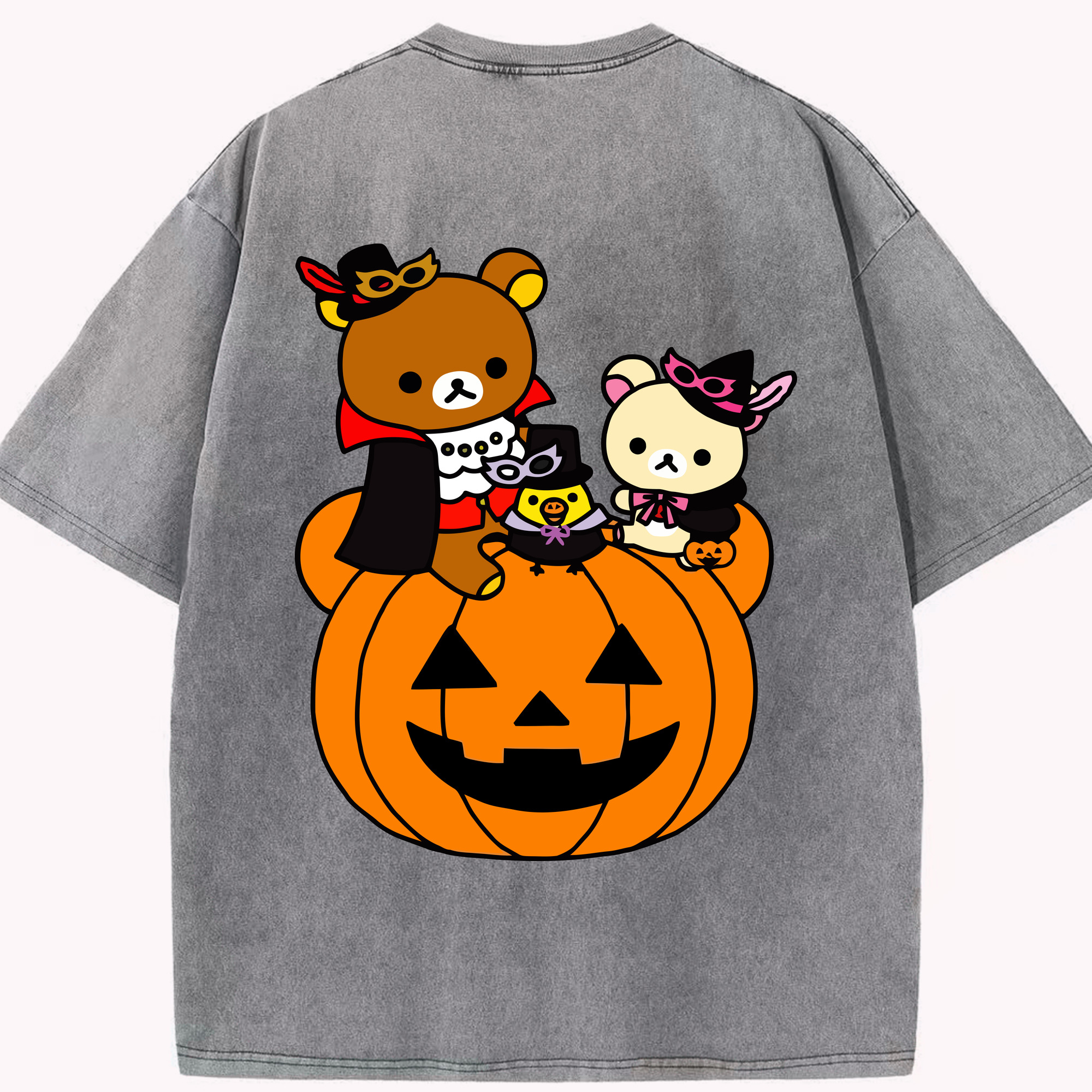 （画像用） リラックマ リラックマ キイロイトリ Rilakkuma Korilakkuma Kiiroitori 綿100% ヴィンテージ風 半袖Tシャツ（背面プリント）