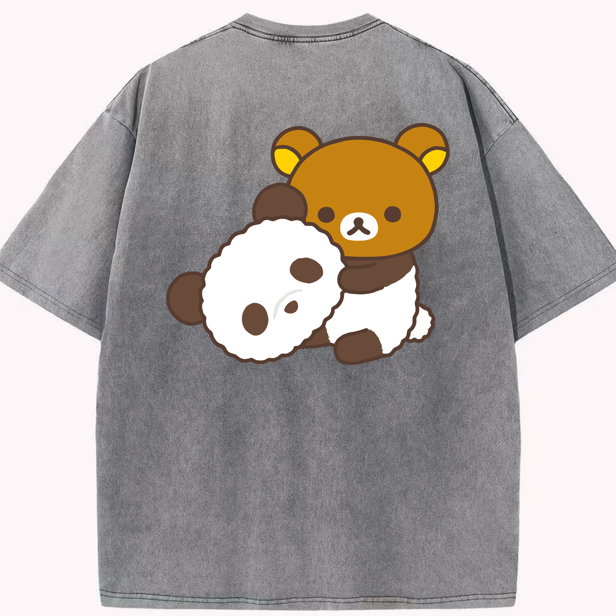 （画像用） リラックマ リラックマ キイロイトリ Rilakkuma Korilakkuma Kiiroitori 綿100% ヴィンテージ風 半袖Tシャツ（背面プリント）