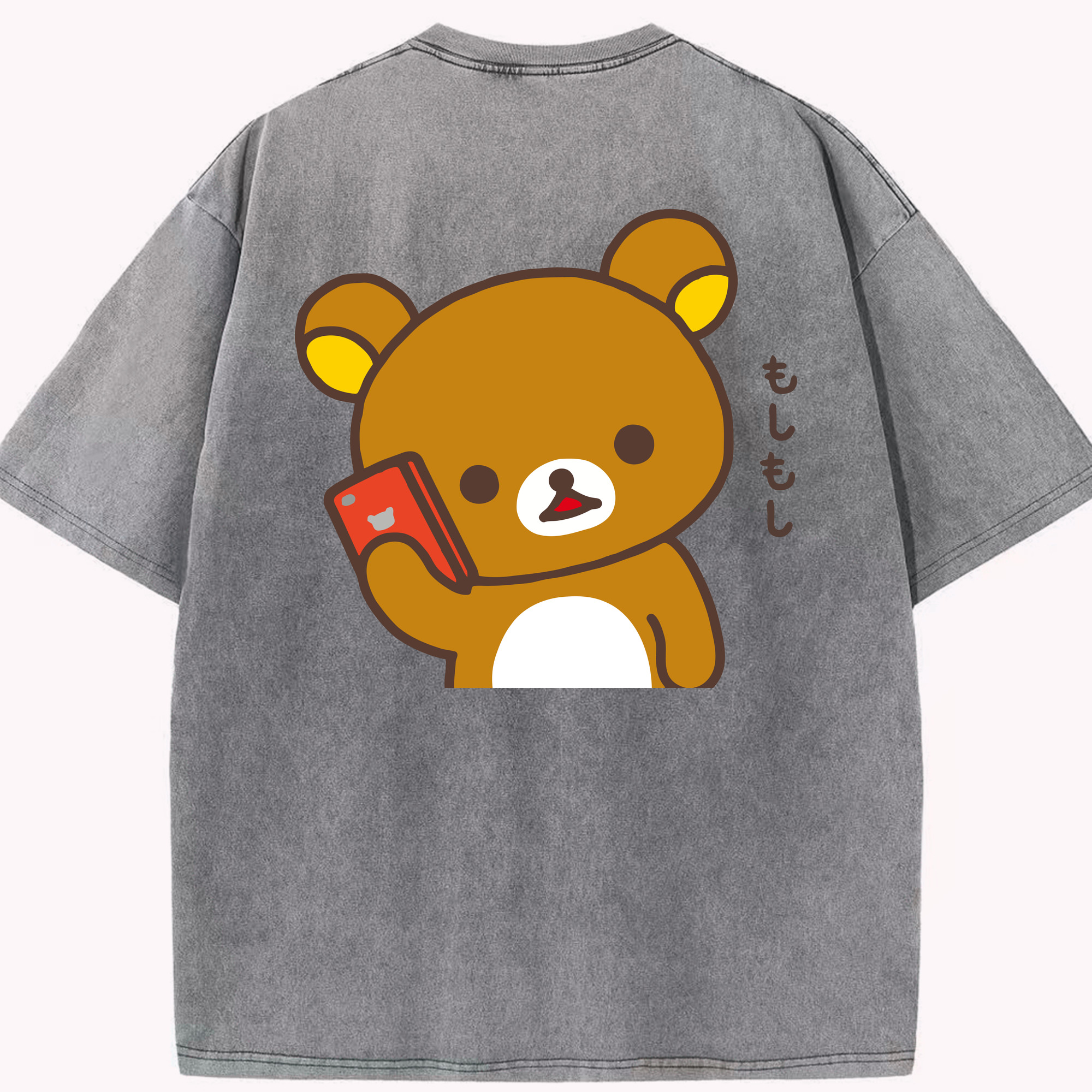 （画像用） リラックマ リラックマ キイロイトリ Rilakkuma Korilakkuma Kiiroitori 綿100% ヴィンテージ風 半袖Tシャツ（背面プリント）