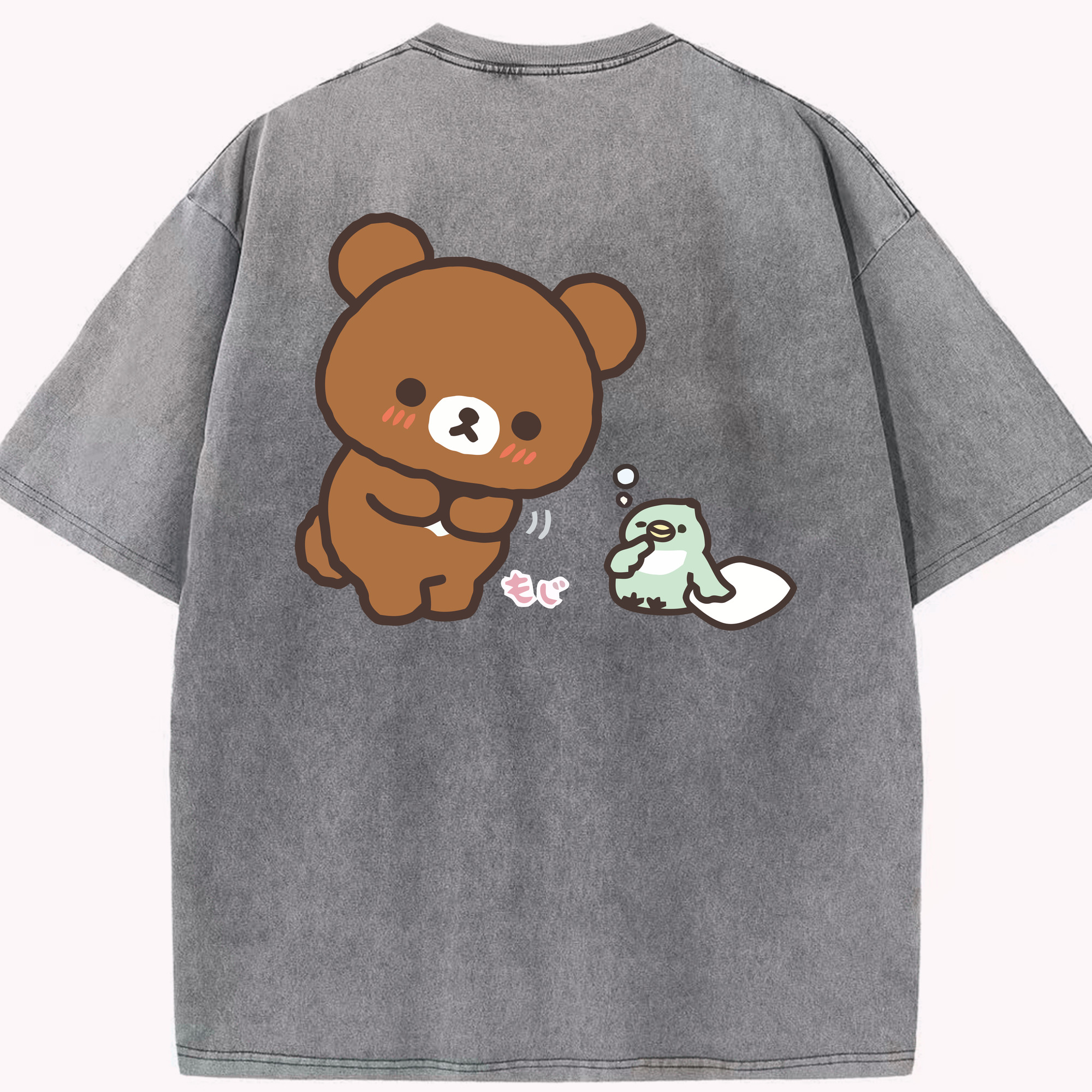 （画像用） リラックマ リラックマ キイロイトリ Rilakkuma Korilakkuma Kiiroitori 綿100% ヴィンテージ風 半袖Tシャツ（背面プリント）