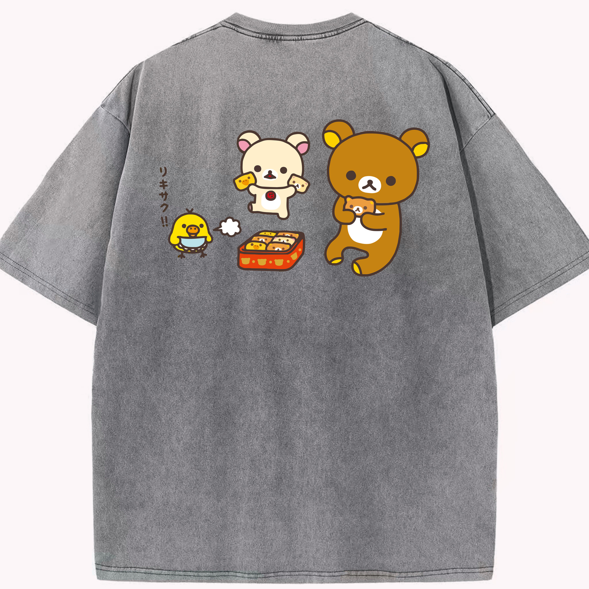 （画像用） リラックマ リラックマ キイロイトリ Rilakkuma Korilakkuma Kiiroitori 綿100% ヴィンテージ風 半袖Tシャツ（背面プリント）