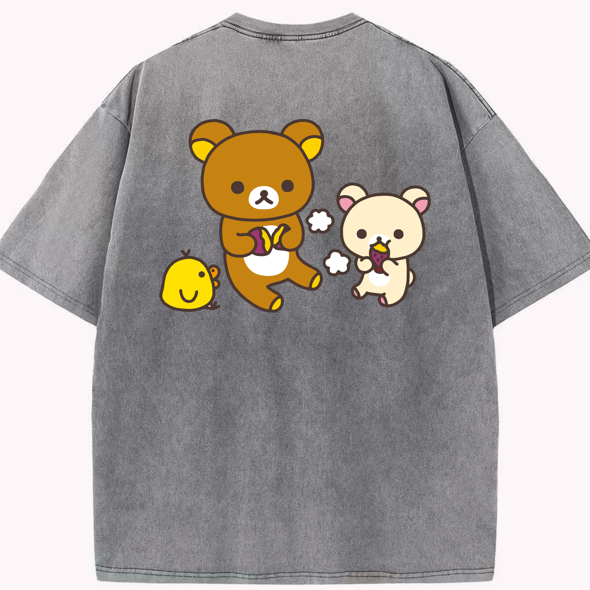 （画像用） リラックマ リラックマ キイロイトリ Rilakkuma Korilakkuma Kiiroitori 綿100% ヴィンテージ風 半袖Tシャツ（背面プリント）