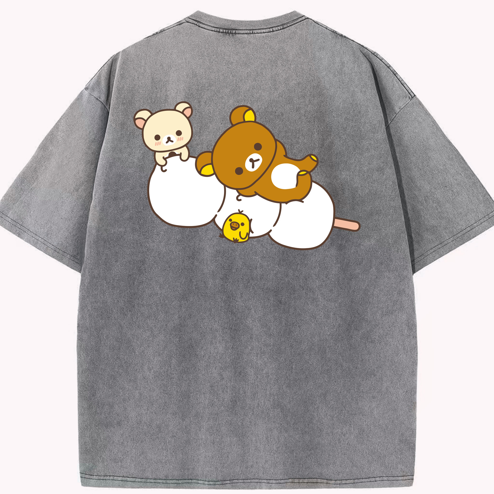 （画像用） リラックマ リラックマ キイロイトリ Rilakkuma Korilakkuma Kiiroitori 綿100% ヴィンテージ風 半袖Tシャツ（背面プリント）