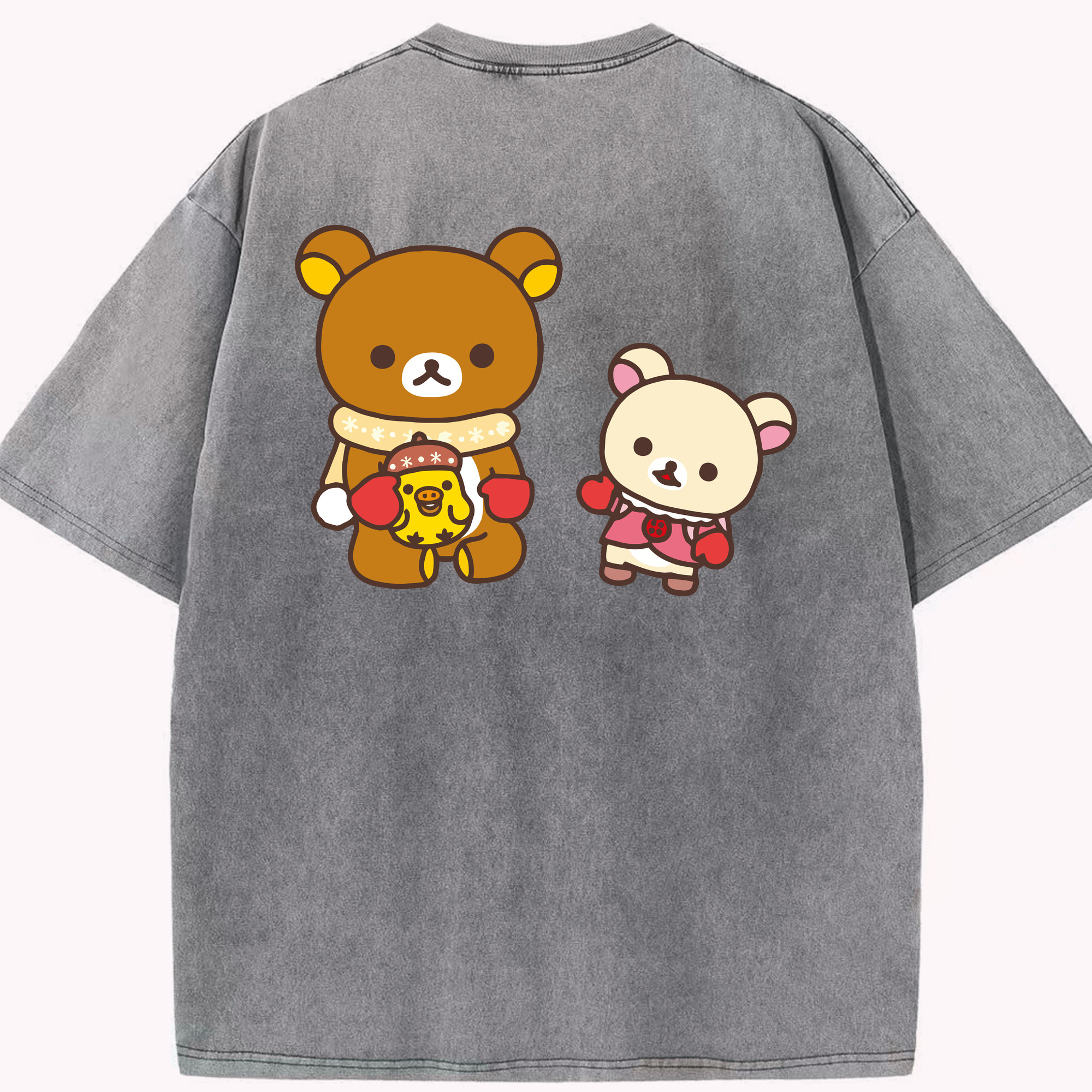 （画像用） リラックマ リラックマ キイロイトリ Rilakkuma Korilakkuma Kiiroitori 綿100% ヴィンテージ風 半袖Tシャツ（背面プリント）