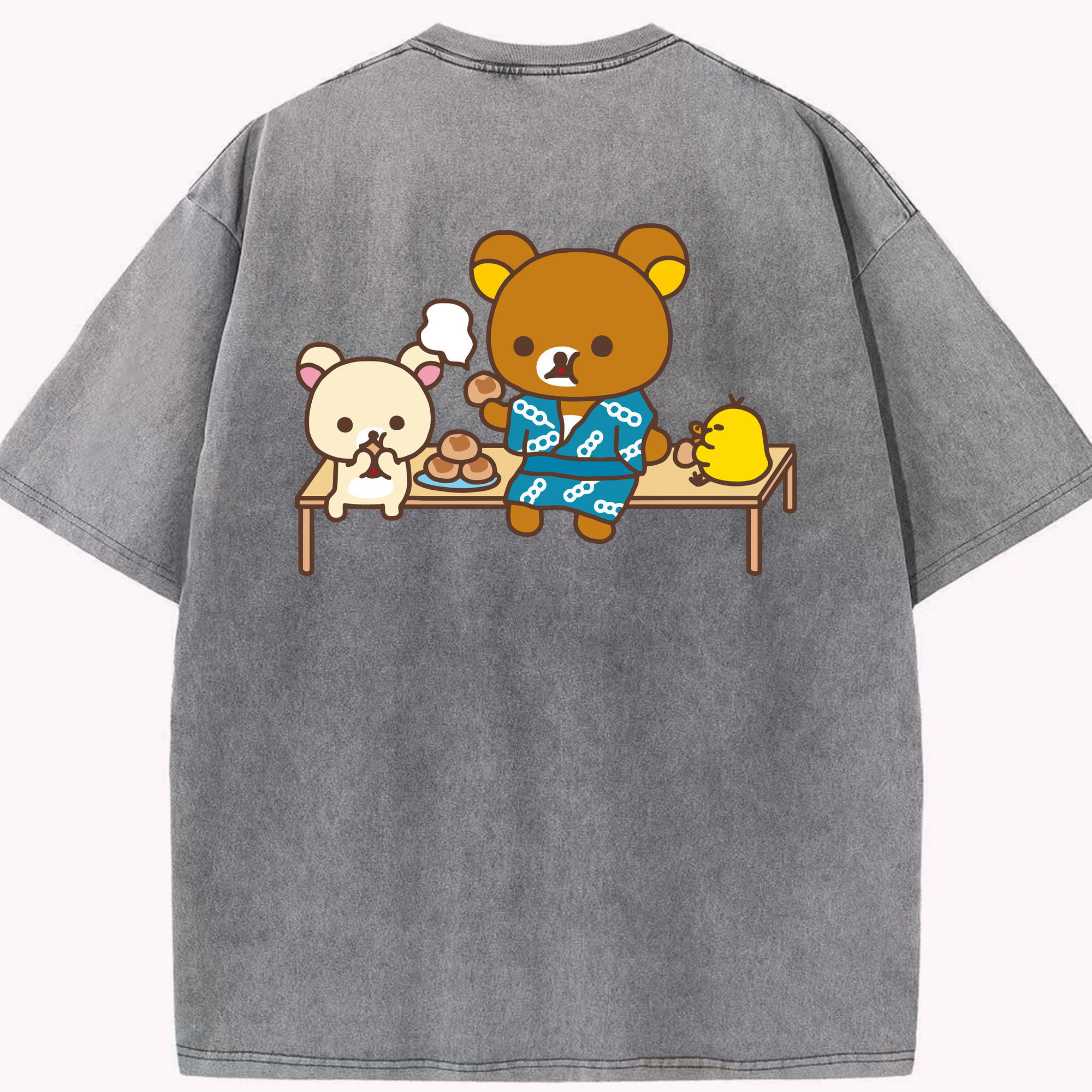 リラックマ リラックマ キイロイトリ Rilakkuma Korilakkuma Kiiroitori 綿100% ヴィンテージ風 半袖Tシャツ（背面プリント）