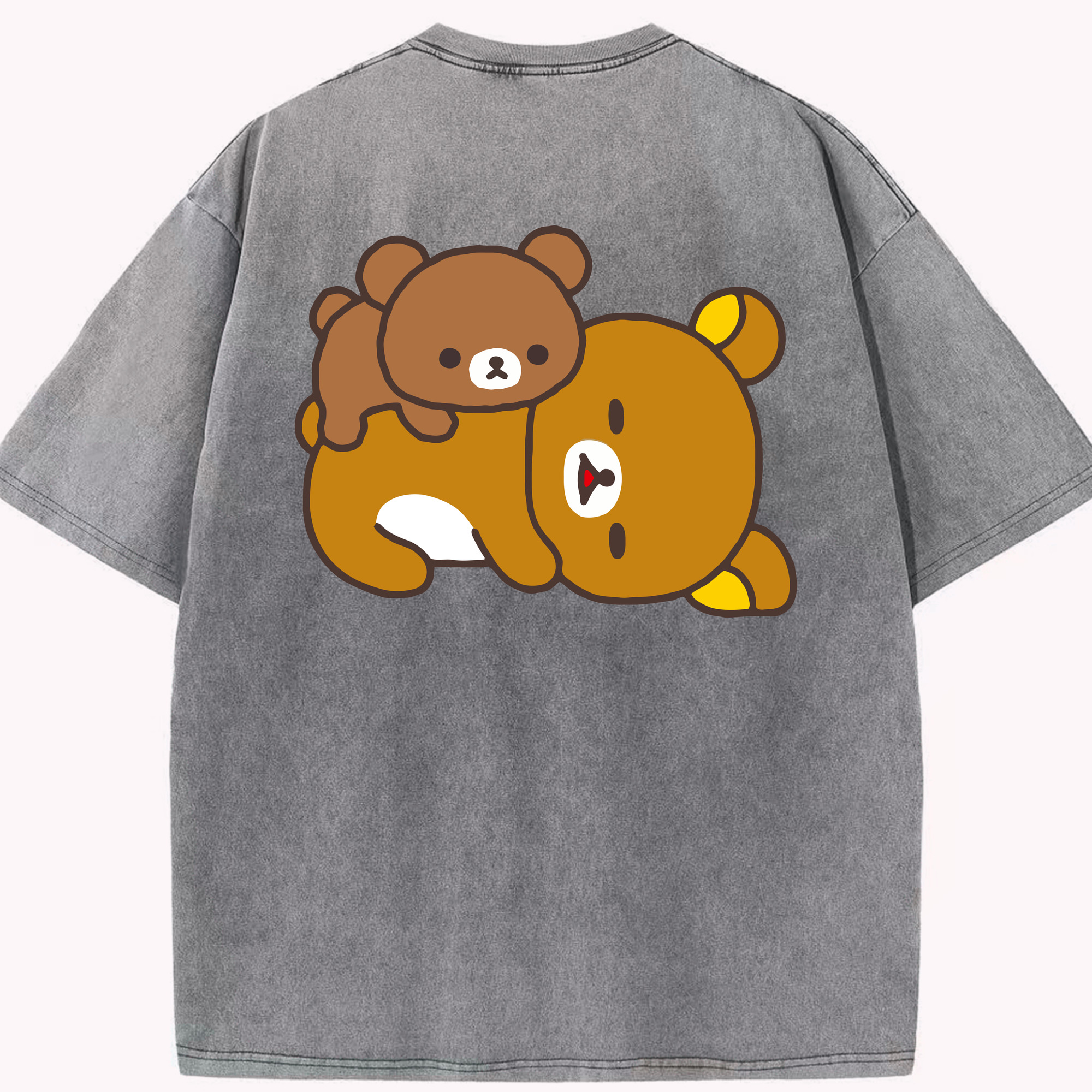 （画像用） リラックマ リラックマ キイロイトリ Rilakkuma Korilakkuma Kiiroitori 綿100% ヴィンテージ風 半袖Tシャツ（背面プリント）